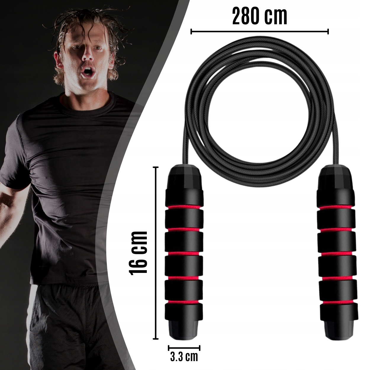 SKAKANKA Z ŁOŻYSKAMI CROSSFIT FITNESS BOKSERSKA DO ĆWICZEŃ NA SIŁOWNIE Kolor dominujący czarny