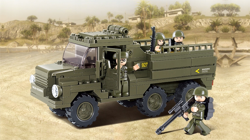 Klocki CIĘŻARÓWKA WOJSKOWA AMERYKAŃSKA M939, Transporter Wojska + 4 figurki Materiał plastik