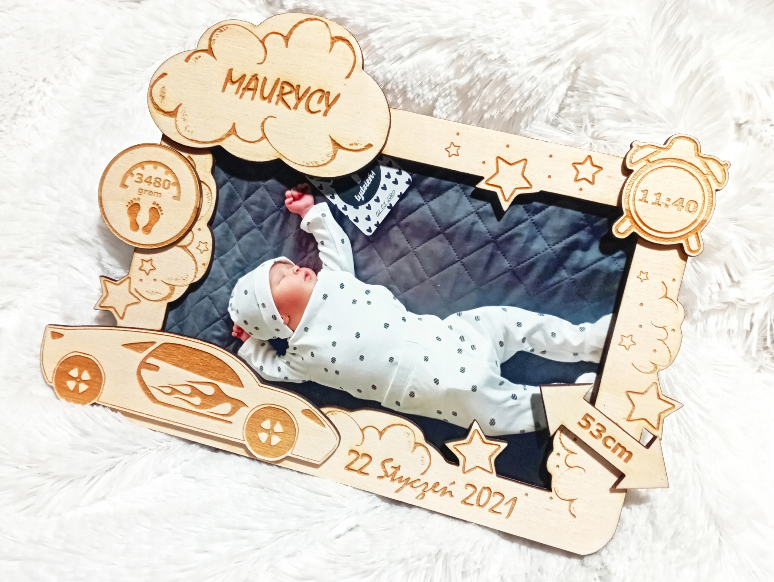 METRYCZKA dziecka RAMKA na ZDJĘCIE prezent chrzest Wysokość produktu 14 cm