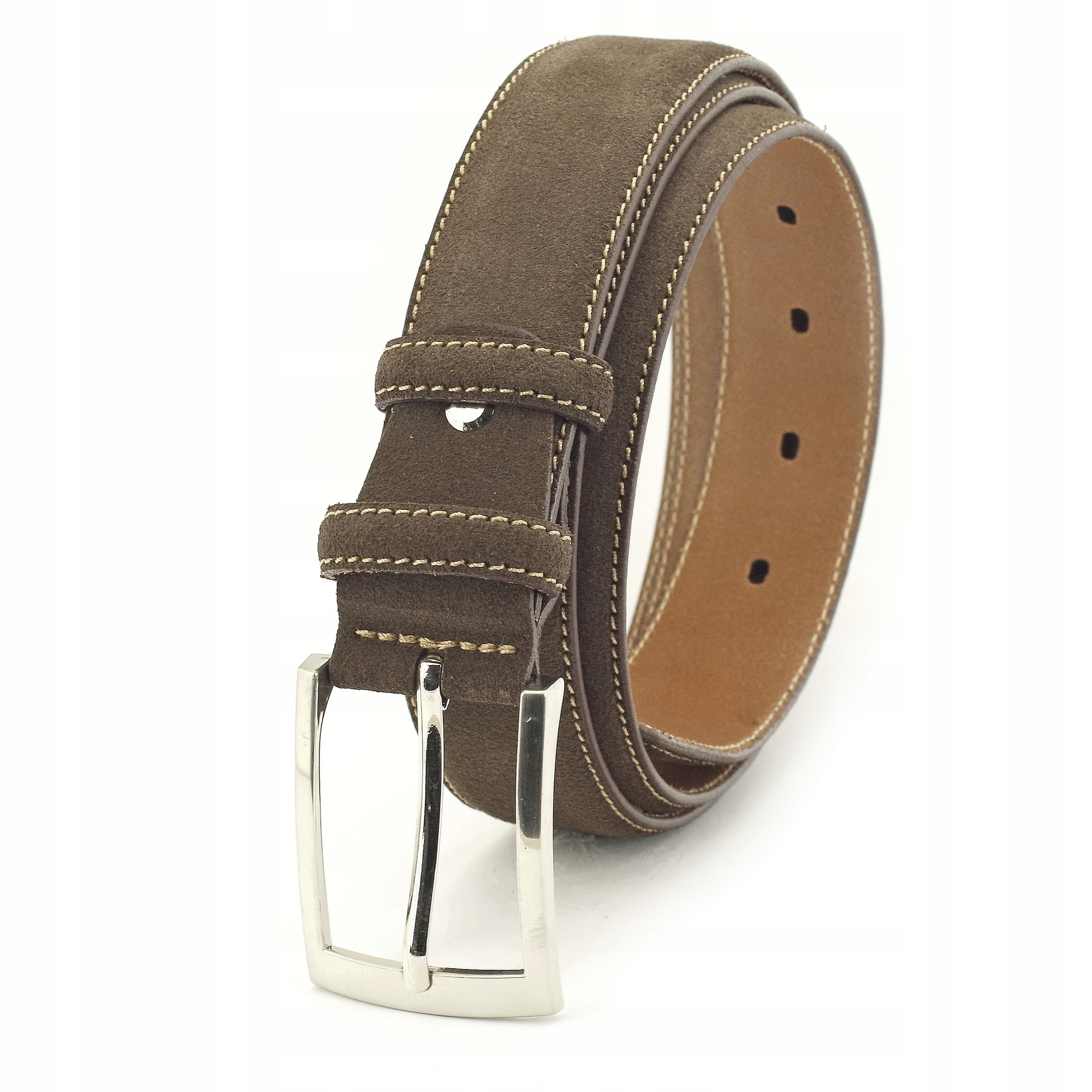 MĘSKI PASEK SKÓRZANY - WELUR / ZAMSZOWY brązowy Marka inna