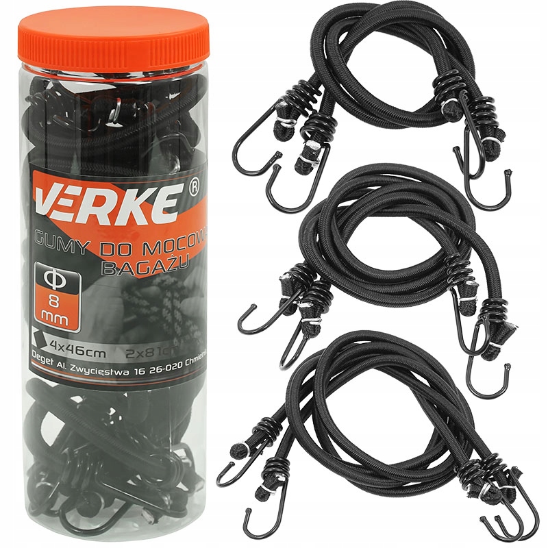 Linki Gumy Gumki Pasy Do Mocowania Bagażu Ładunku Rowerów 8mm Zestaw 8 szt