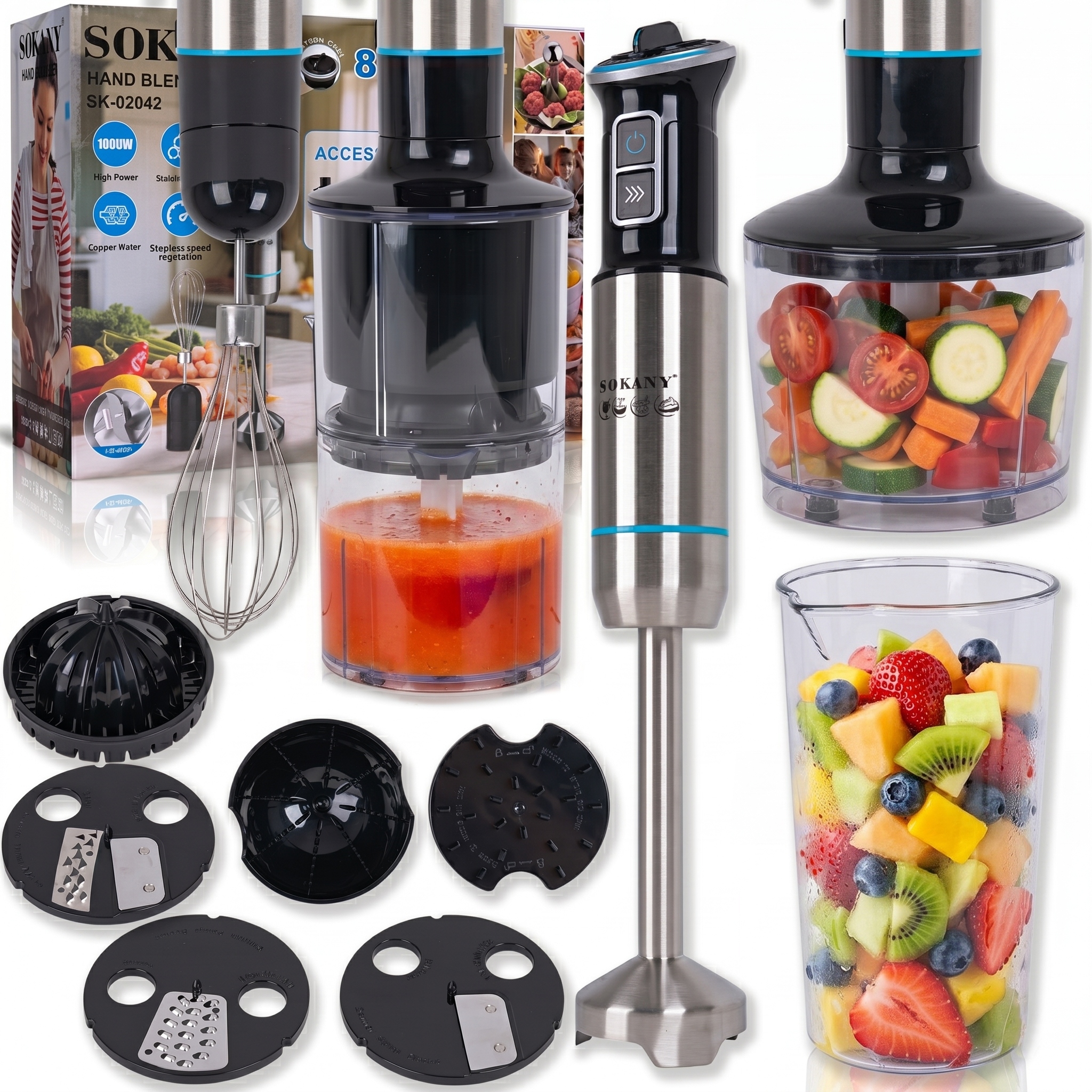 Blender Ręczny Wielofunkcyjny 8w1 1500W Mocny Mikser Malakser