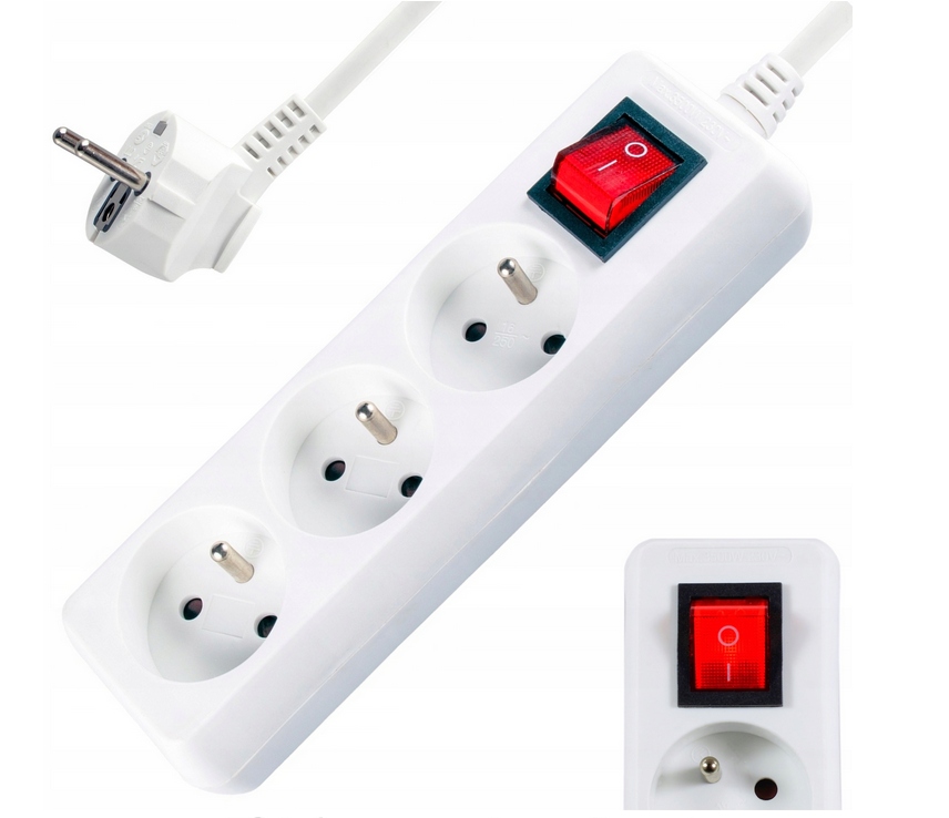 PRZEDŁUŻACZ DO PRĄDU LISTWA 5m 3 GNIAZDKA Z WŁĄCZNIKIEM ZASILAJĄCA