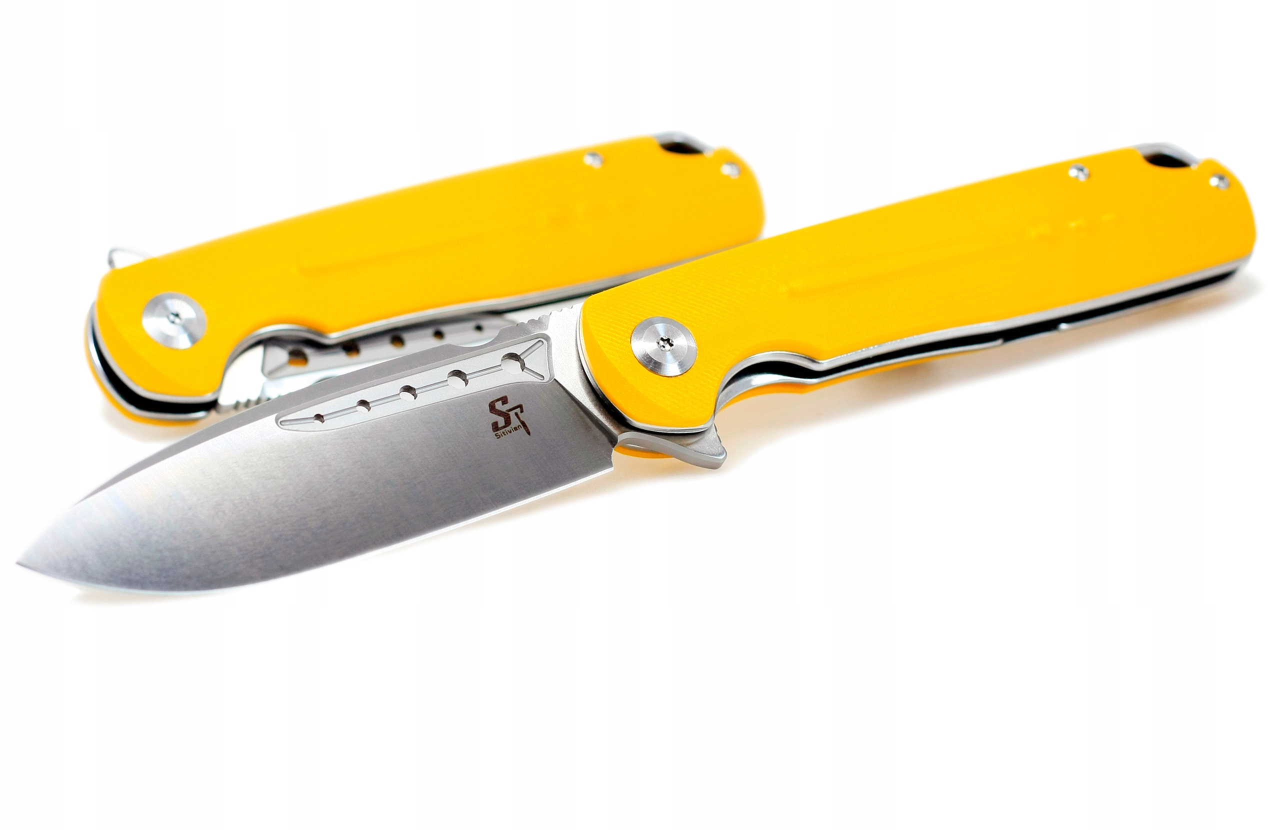 Zavírací kapesní Nůž , ocel D2, Edc survival flipper, ST131 žlutý