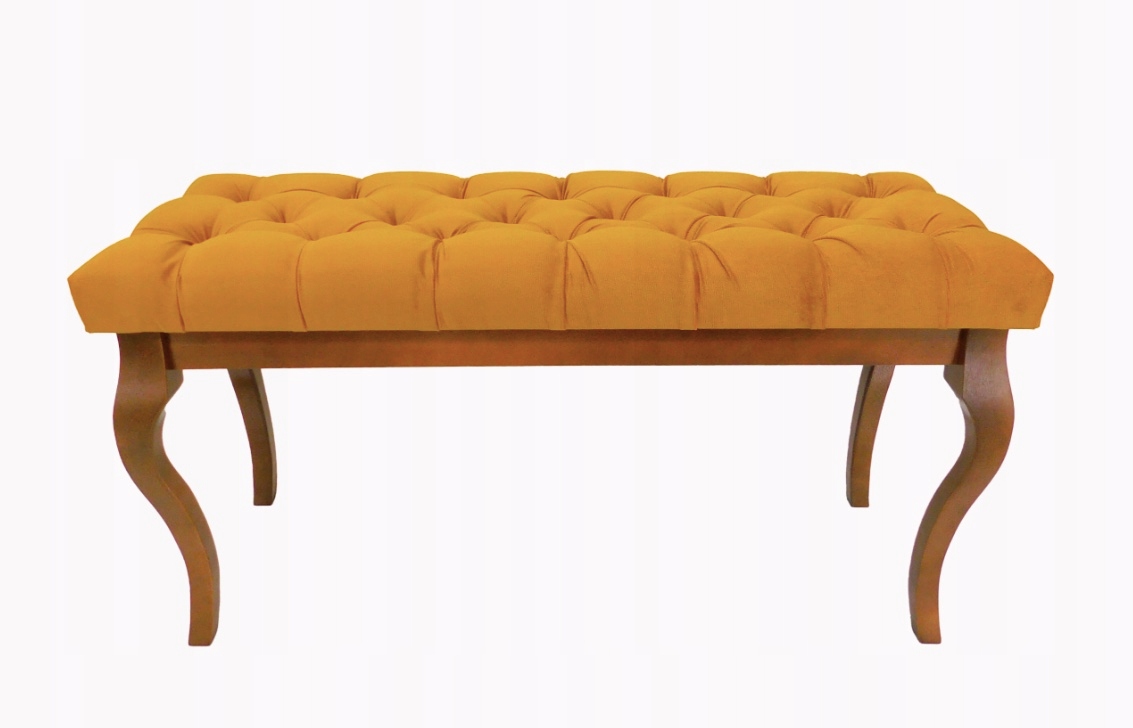 Čalúnená lavička horčicová velúr drevo buk orech 105x40 cm H 55 cm