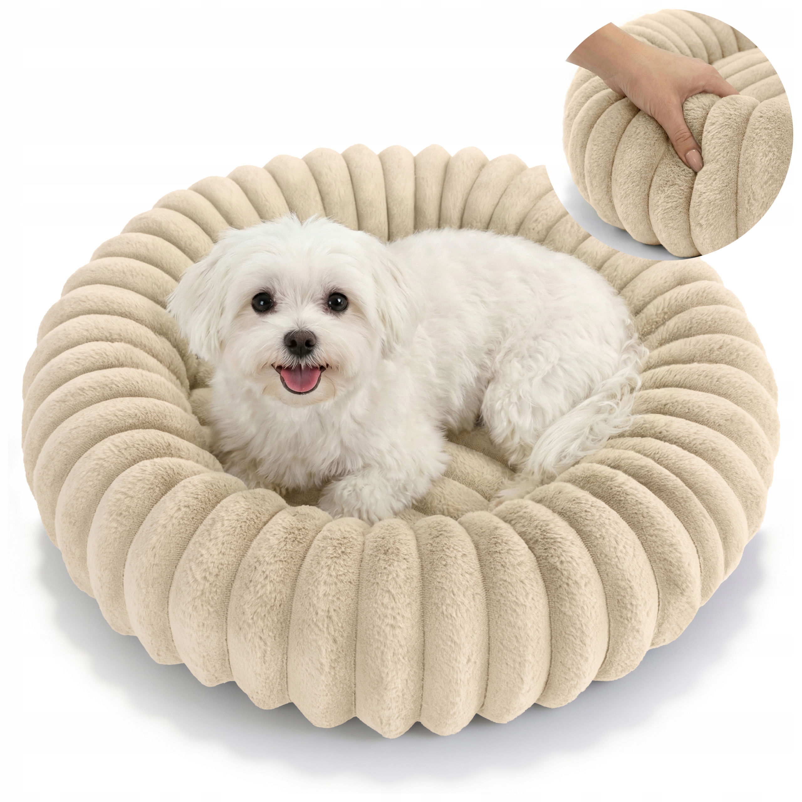 Pelíšek Pro Kočky Kulaté 60 CM Měkké Obepínající Kožíšek Rabbit