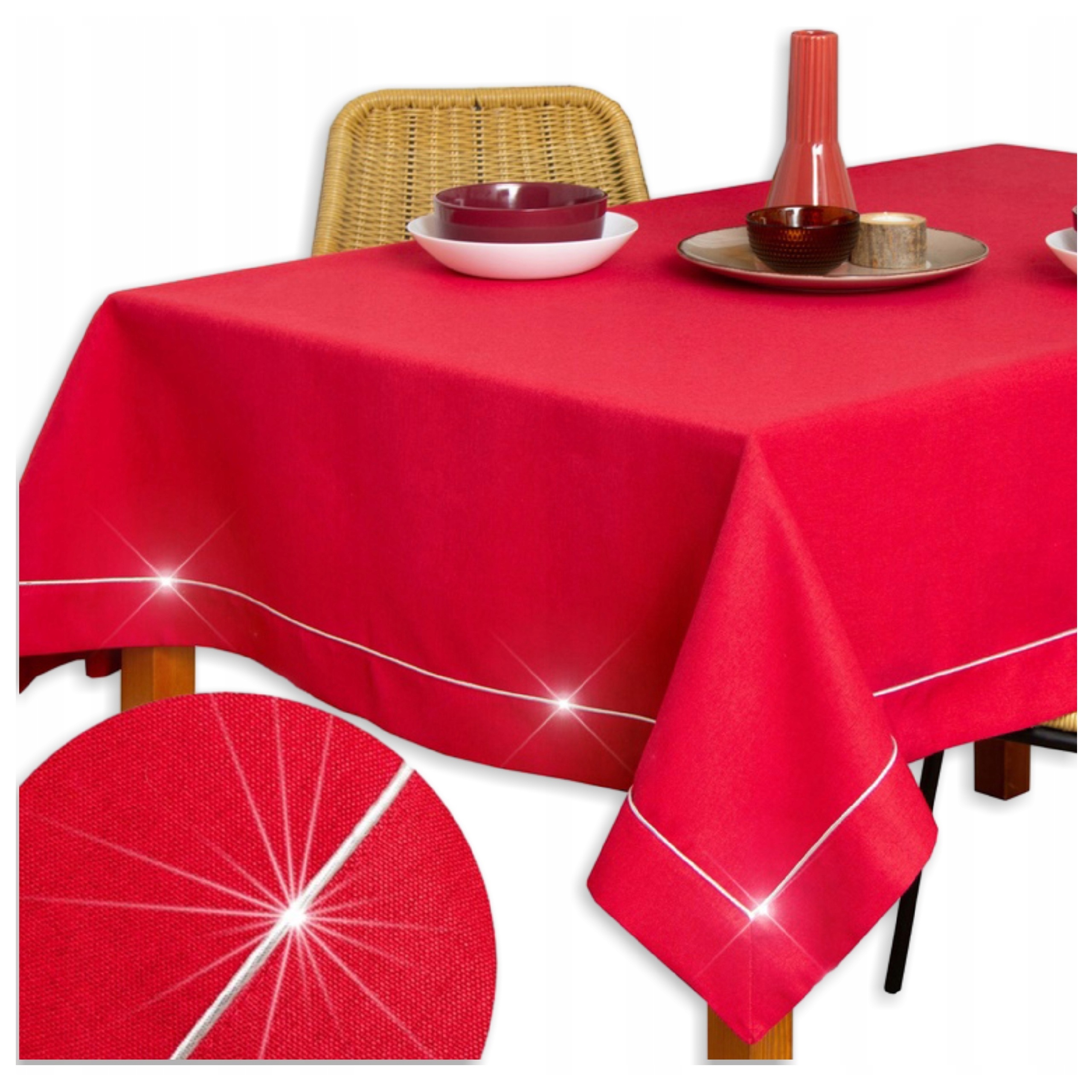 Ubrus Na Stůl hladký Červený stříbrný 150X300 Velký elegantní odolný proti skvrnám