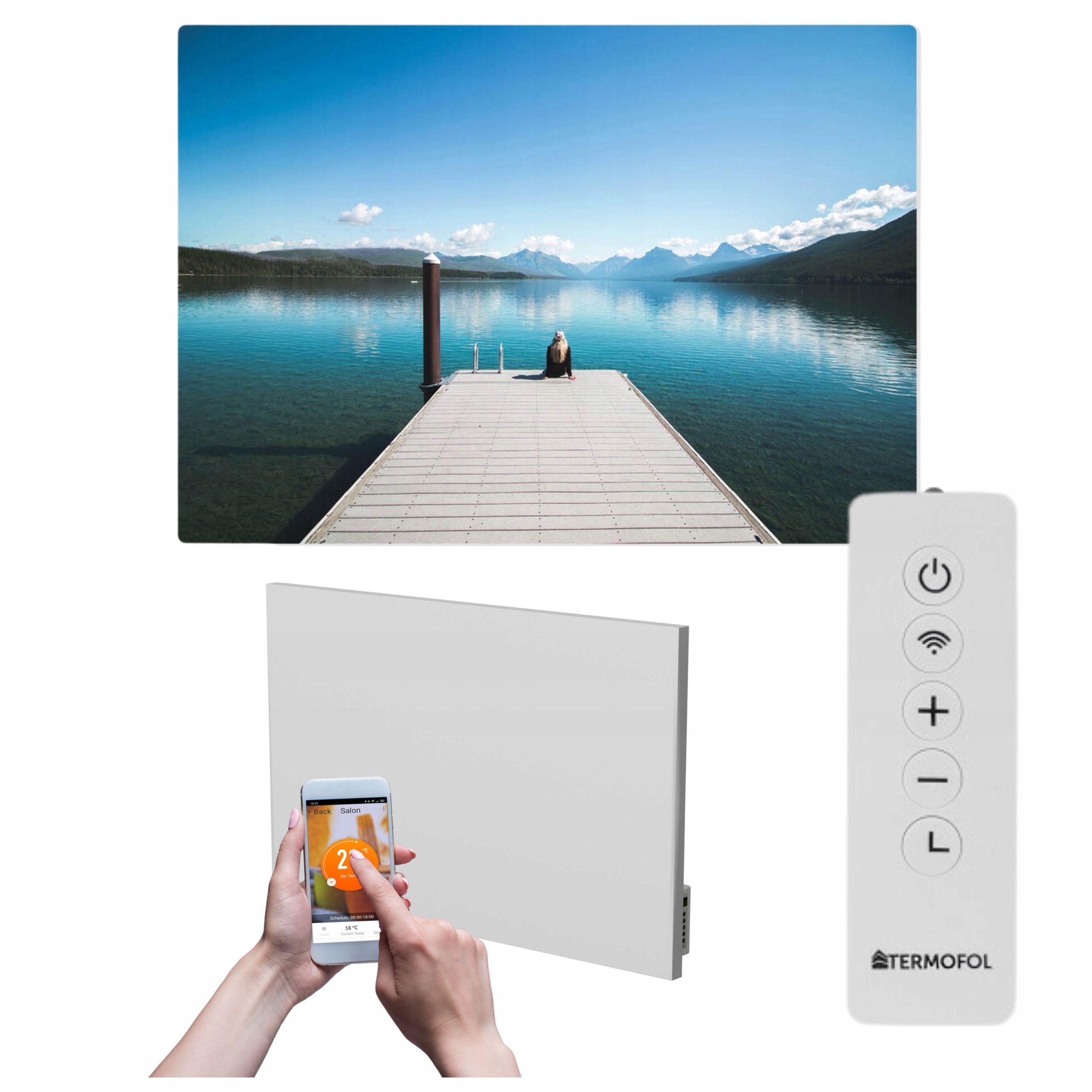 Infračervený ohrievač obraz jazero hory 500 W 85x60 cm WiFi