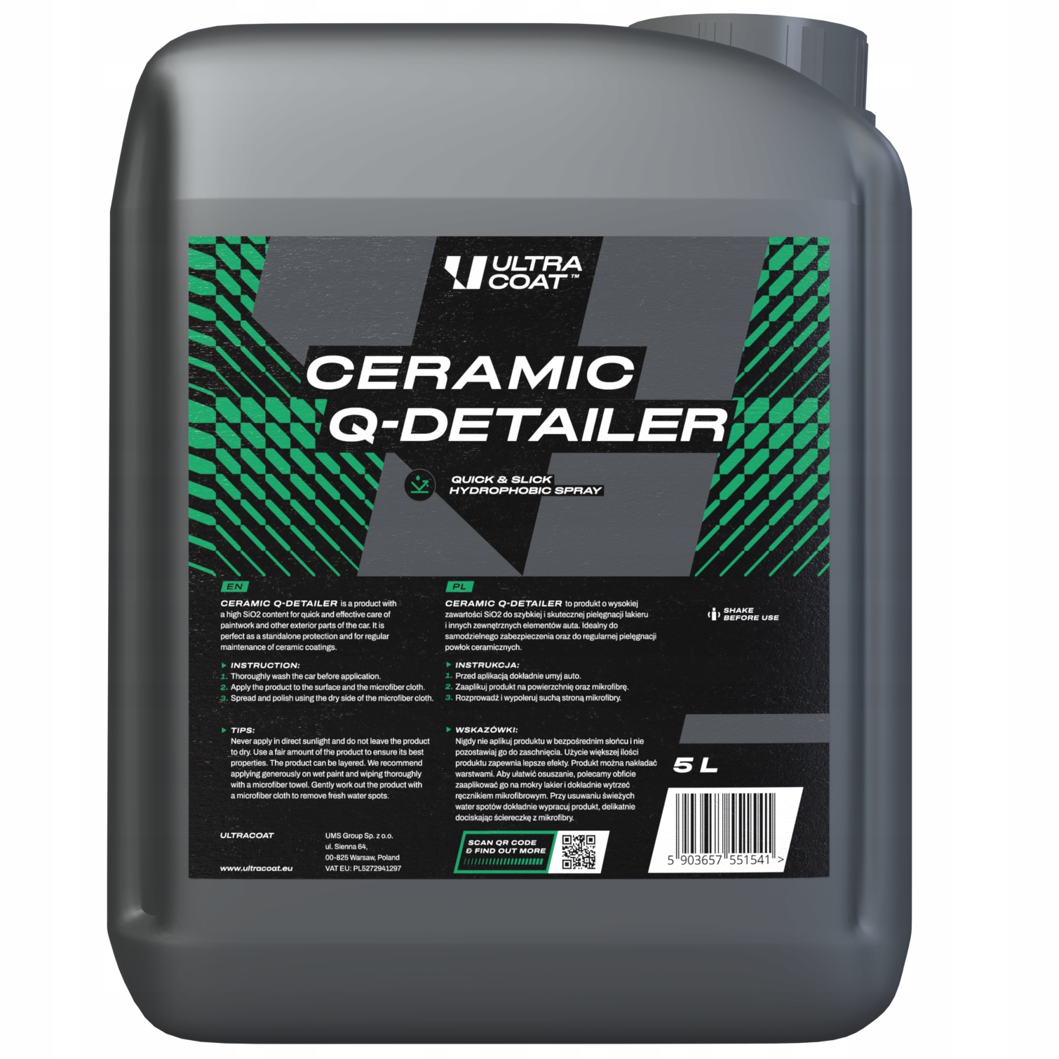 Ultracoat Ceramic Q-detailer Qd na lak Hydrofóbny prostriedok 5L