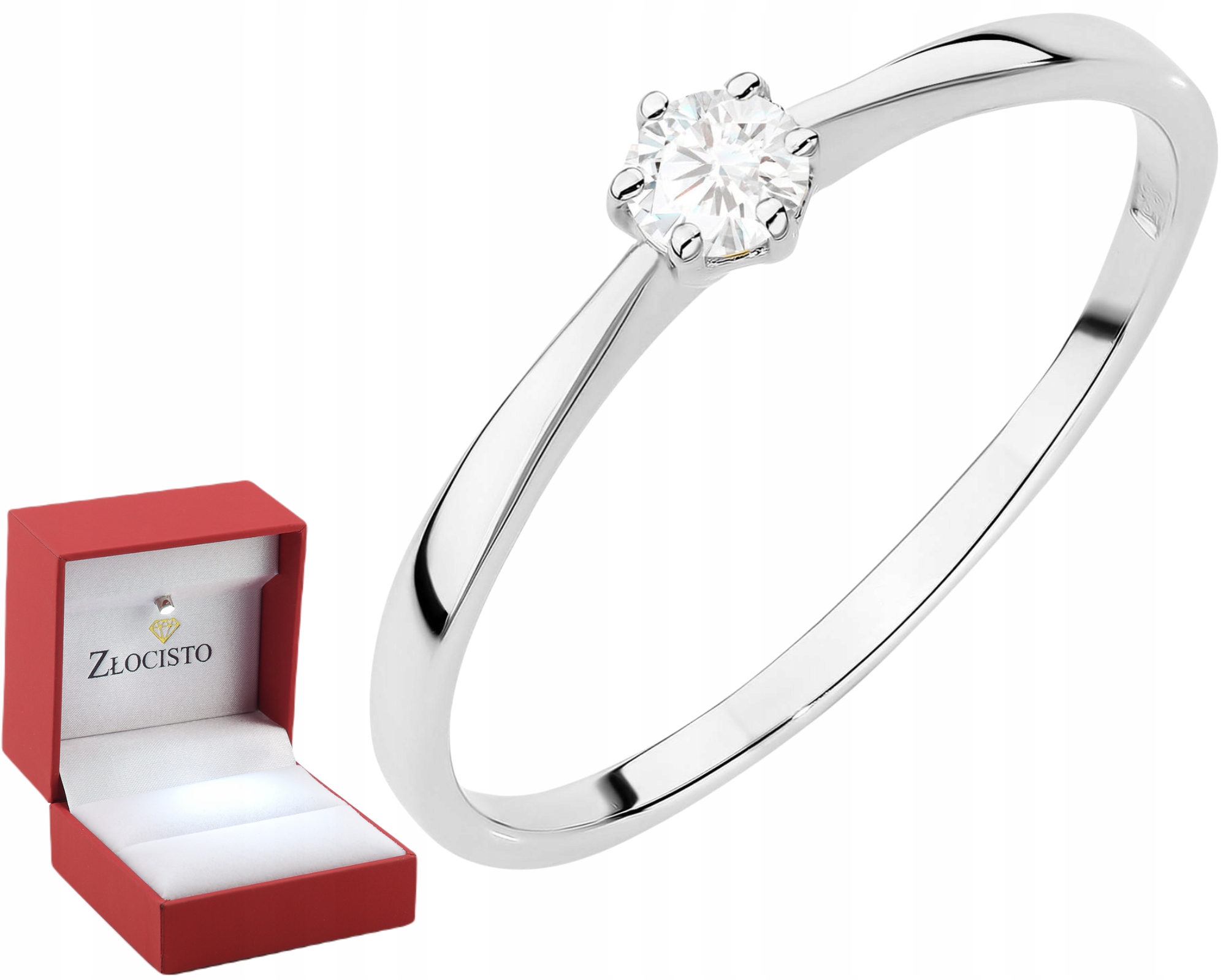 Białe Złoto Pierścionek Brylant Laboratoryjny Zaręczynowy 585