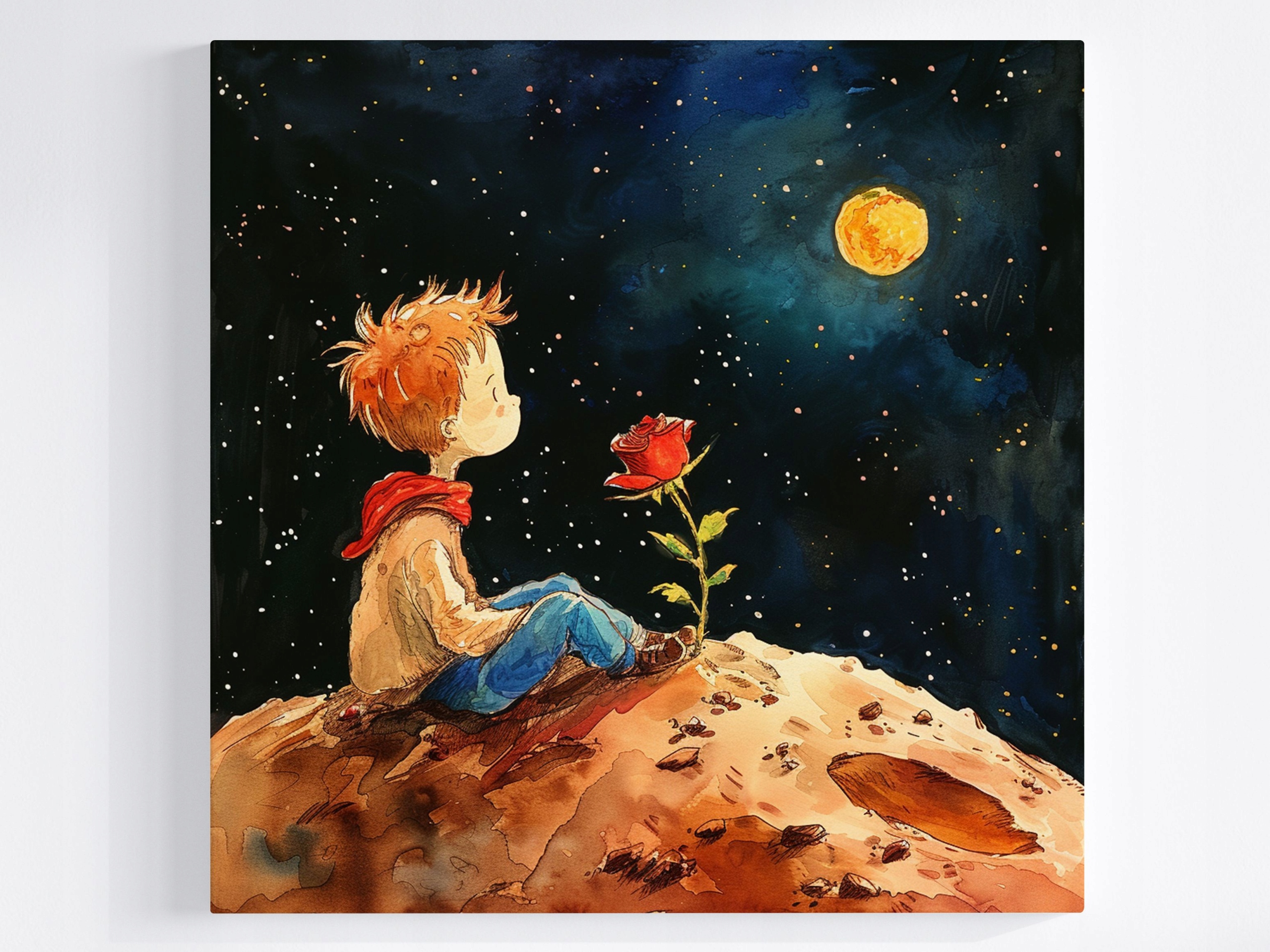 Obraz Na Plátně Canvas Děti Malý Princ Růže Vesmír Planeta Pohádka 80x80