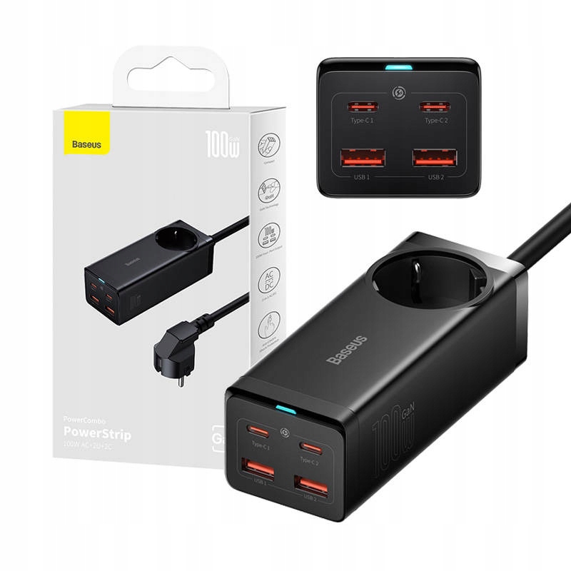 Síťová Nabíječka Baseus GA3 Pro 100W 5 Portů Usb-c A Ac, Černá