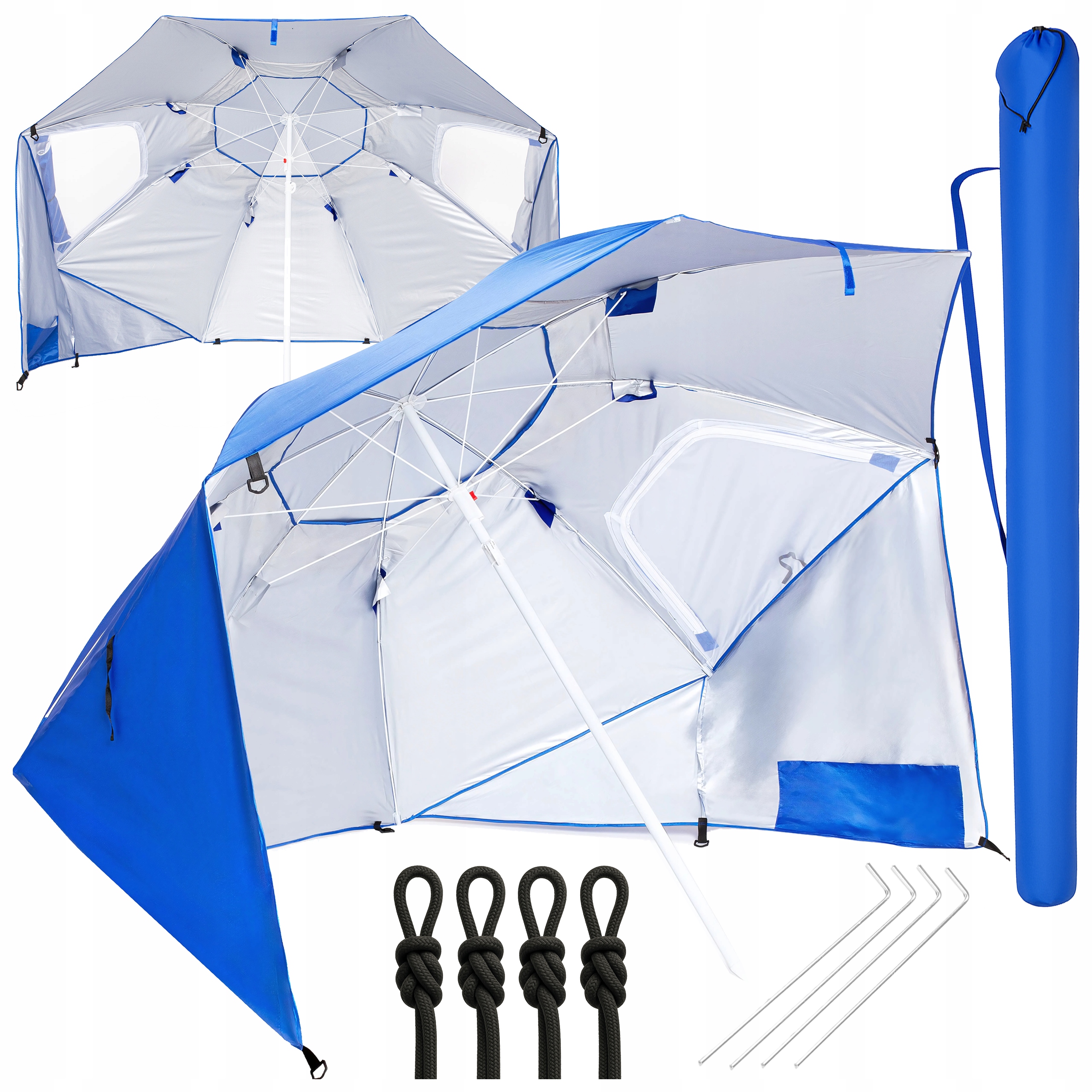Parasol Plażowy Duży Ogrodowy Składany Na Plażę 220CM Parawan Namiot 2W1
