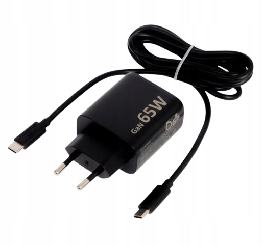 Ładowarka Sieciowa 2 Porty Fast Charger 65W Usb-c Usb-a GaN Czarna