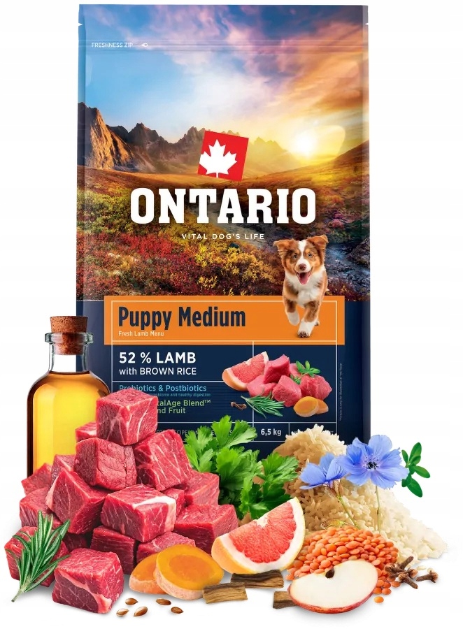 Levně Ontario 6,5kg Puppy Medium Lamb Jehněčí pro štěňata středních plemen