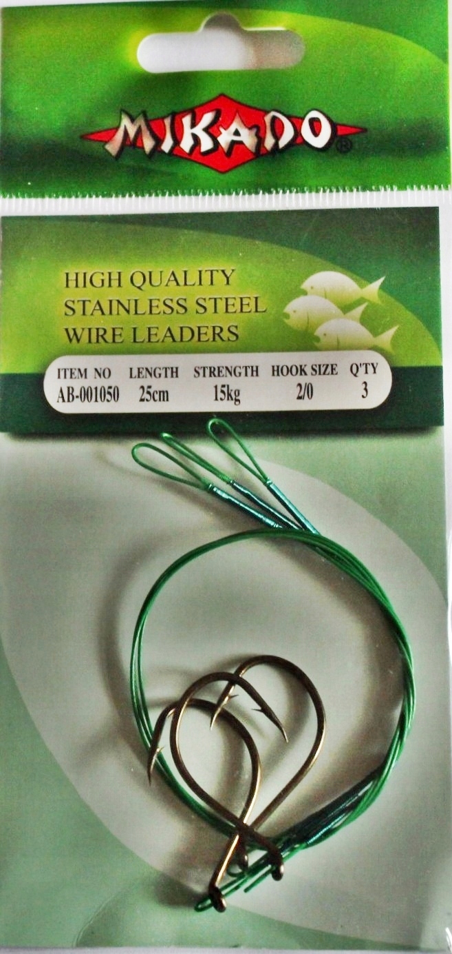 Mikado Haczyk Przypon Green 3szt Hak nr2/0 25cm 15kg