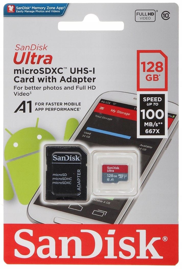 KARTA PAMIĘCI SD-MICRO-10/128-SAND microSD UHS-I, SDXC 128 GB SANDISK Pojemność karty 128 GB