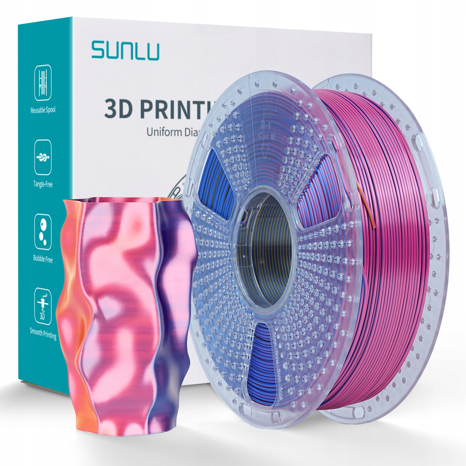 Filament Sunlu Pla+ Silk Red-Yellow-Blue 1kg 1,75mm TriColor Wielokolorowy