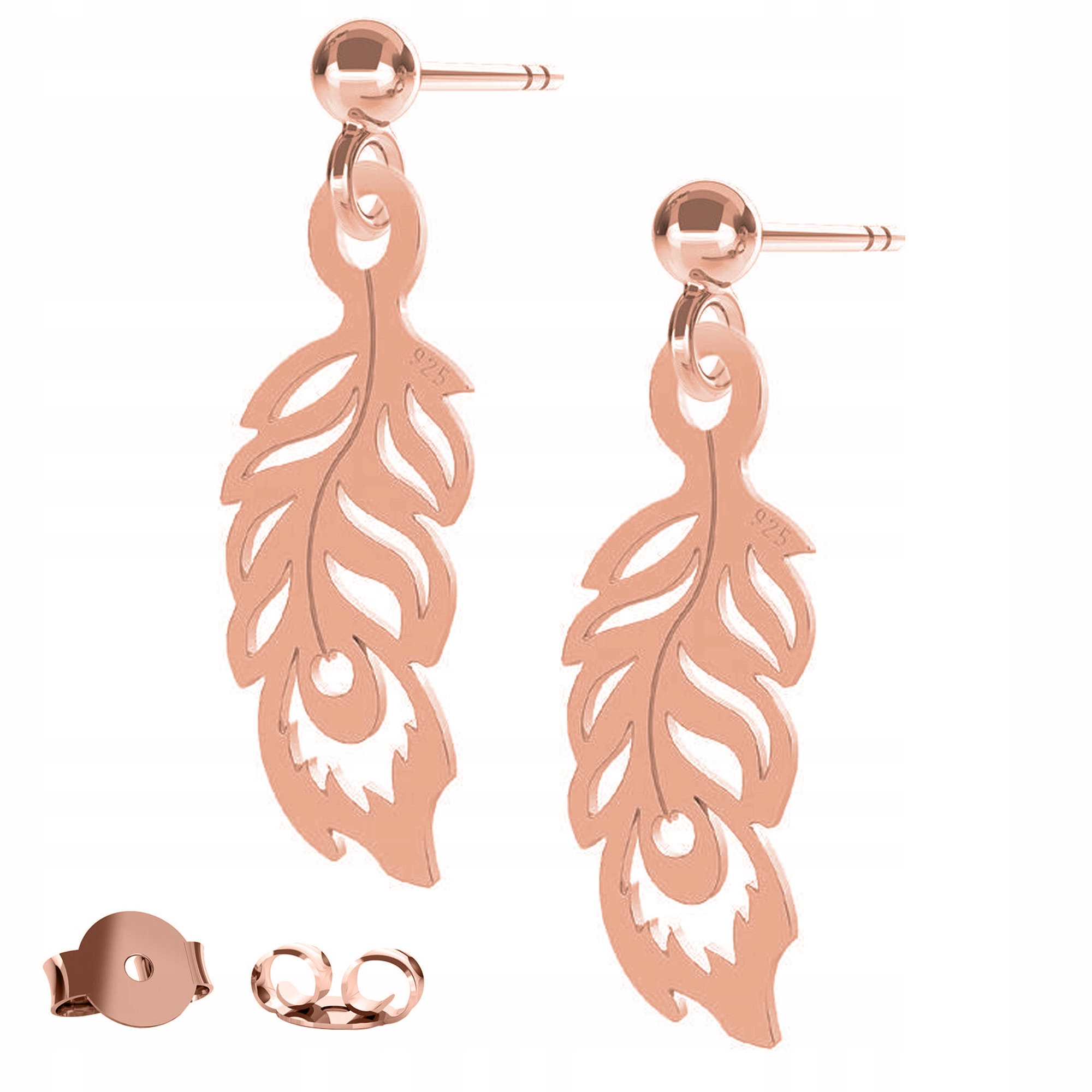 Náušnice Paví Pírko růžové zlato 925