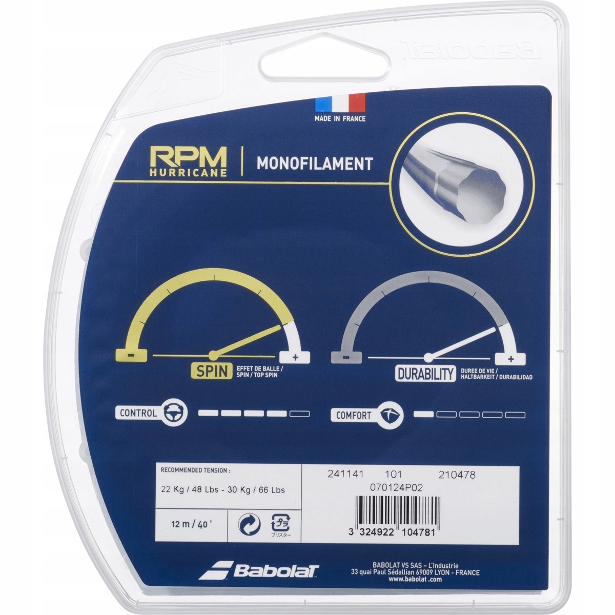 Naciąg tenisowy Babolat RPM Hurricane set. 12 m. white 1,25 mm Model RPM Hurricane