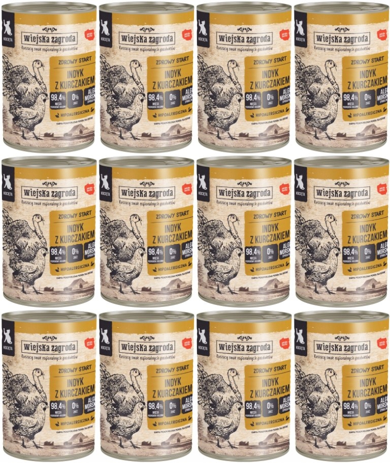 Levně Wiejska Zagroda Kočka Krůta s kuřecím masem 12 plechovek 400 g