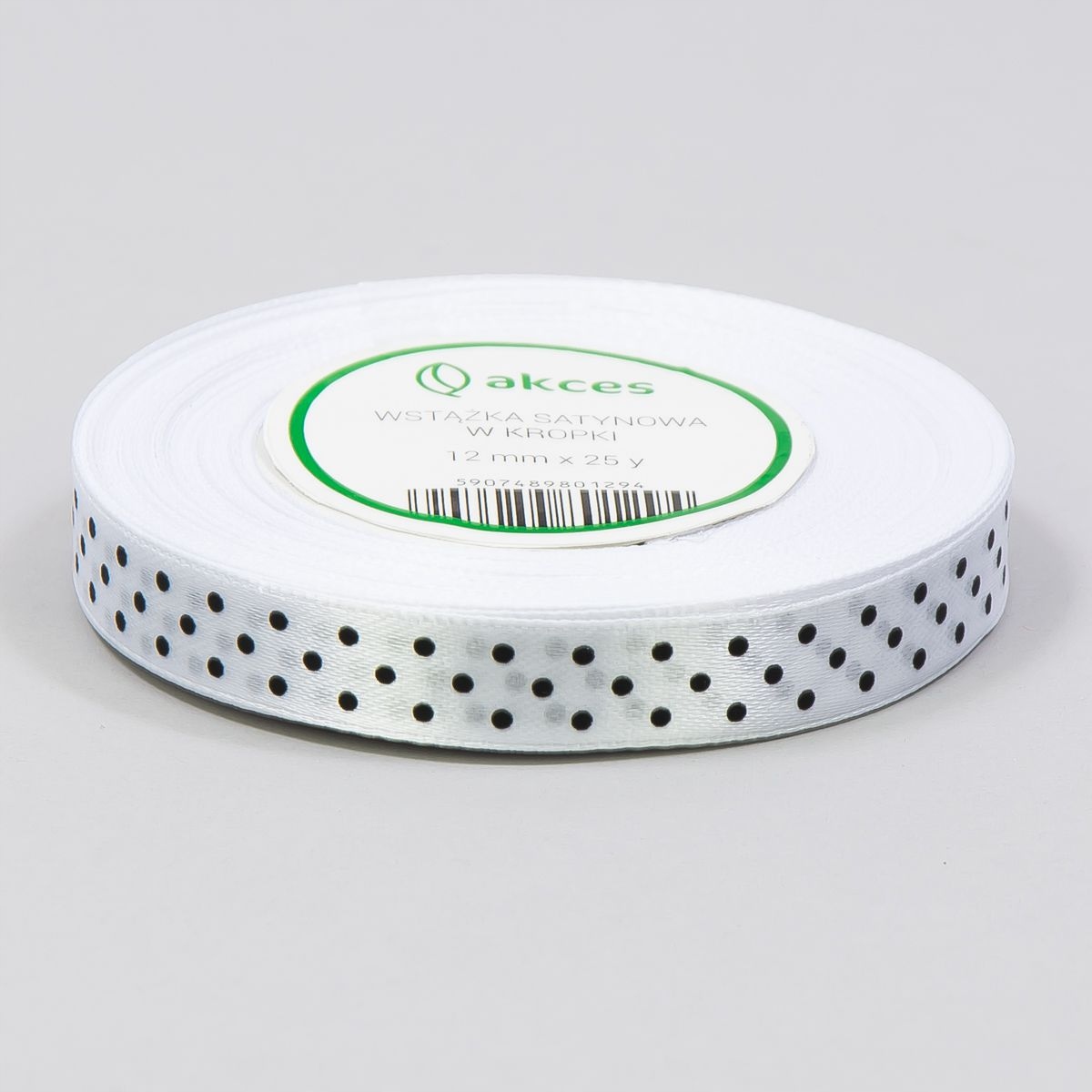 

Tasiemka satynowa w kropki wstążka biała 12mm 22m