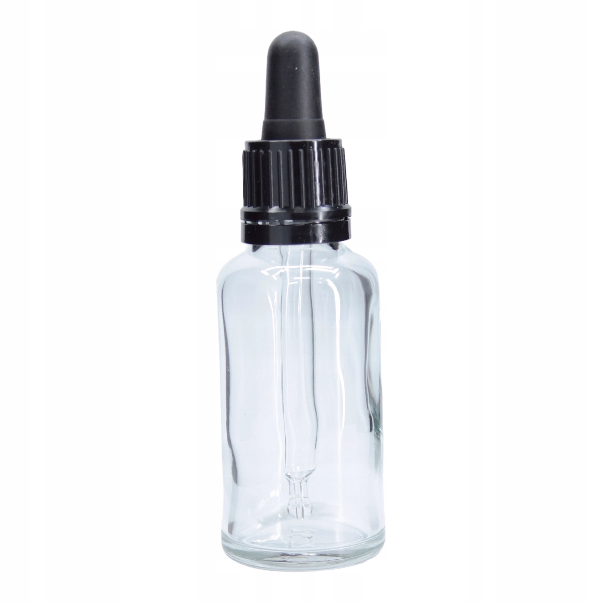 Butelka szklana 30 ml bezbarwna z pipetą szklaną 77 mm czarną