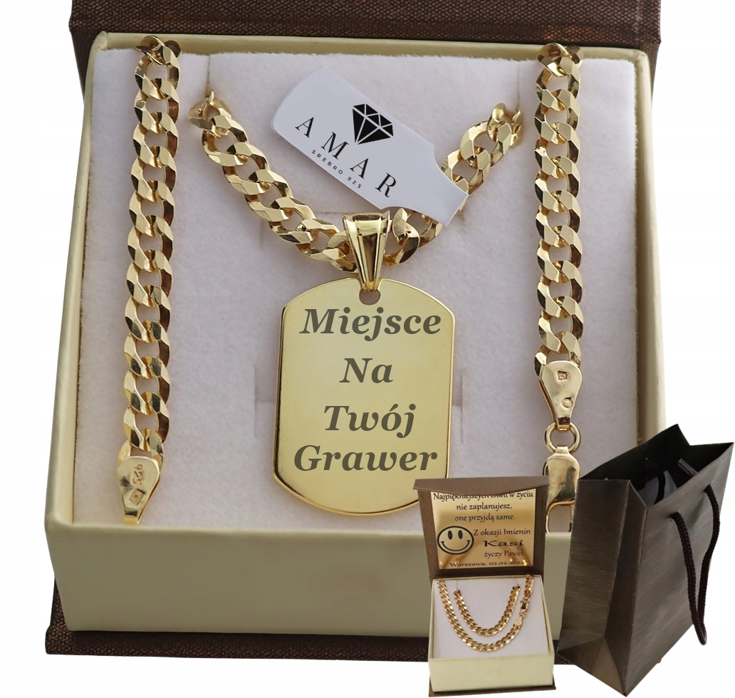 Zlatý Plný Řetízek Pánský Pancr Vojenská Známka Pr 925 585 14K Gravírování