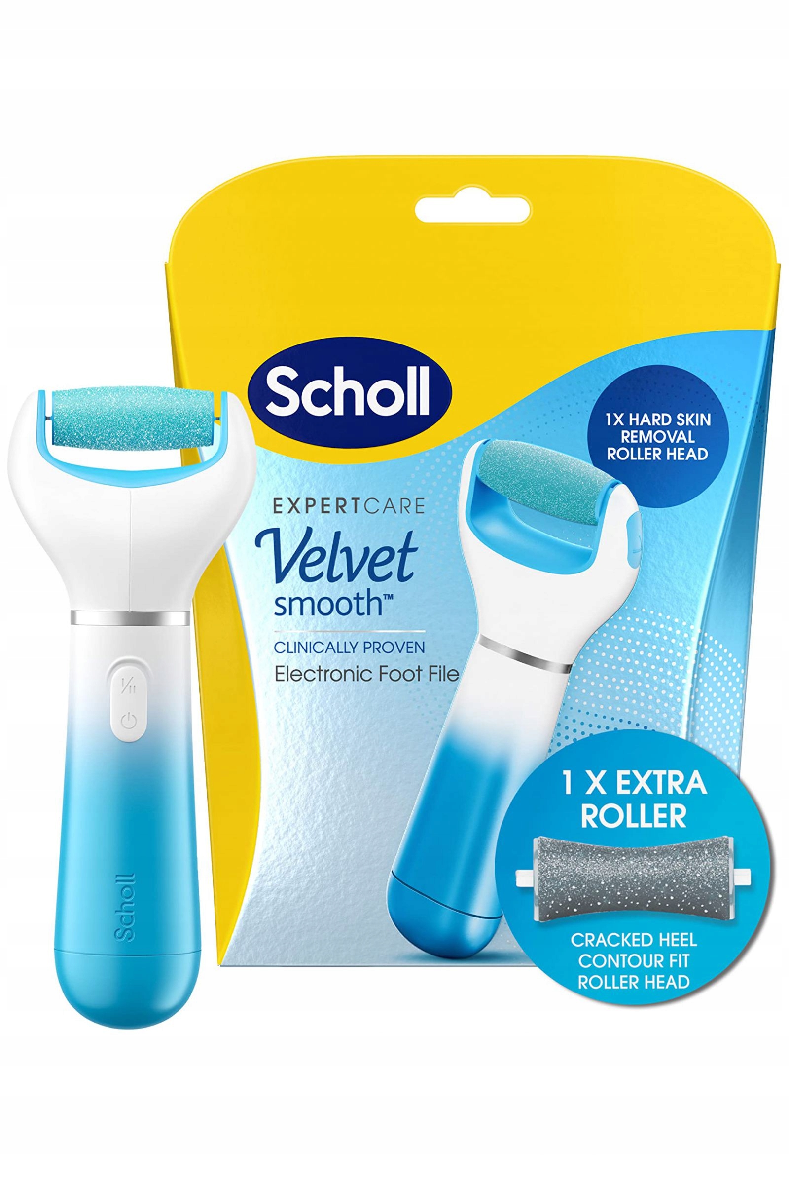 Scholl Elektrický Pilník Velvet Smooth S Náhradní Hlavicí Na Peeling, Modrý