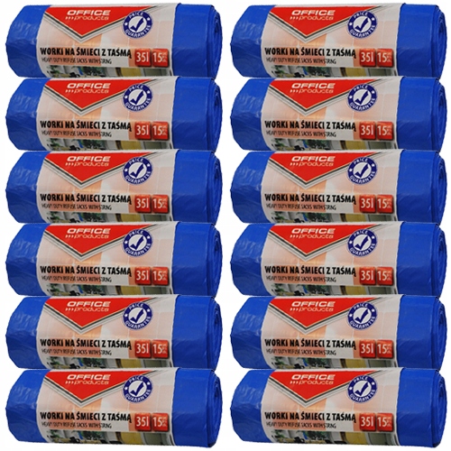 Levně Pytle Na Odpadky S Páskou Office Products 15 Kusů 35L Modré 12 kusů