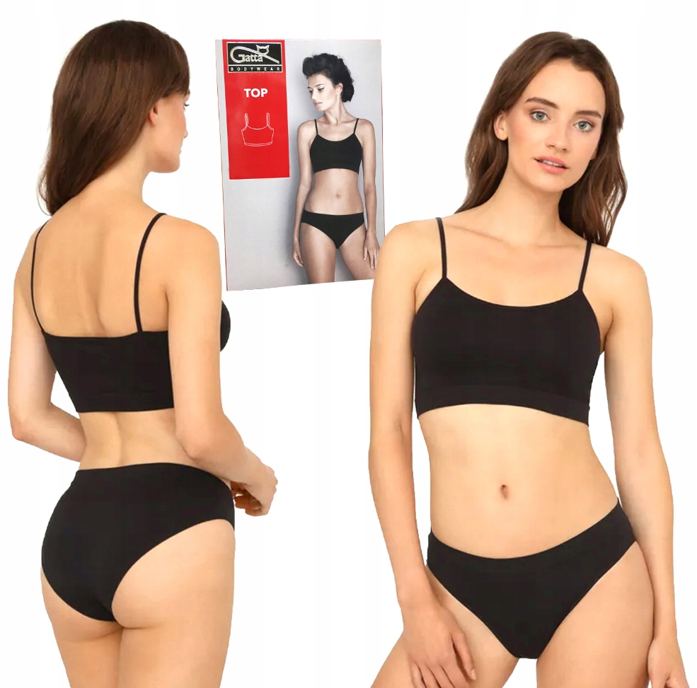 GATTA BEZSZWOWY TOP BIUSTONOSZ CIENKIE RAMIĄCZKA CZARNY S