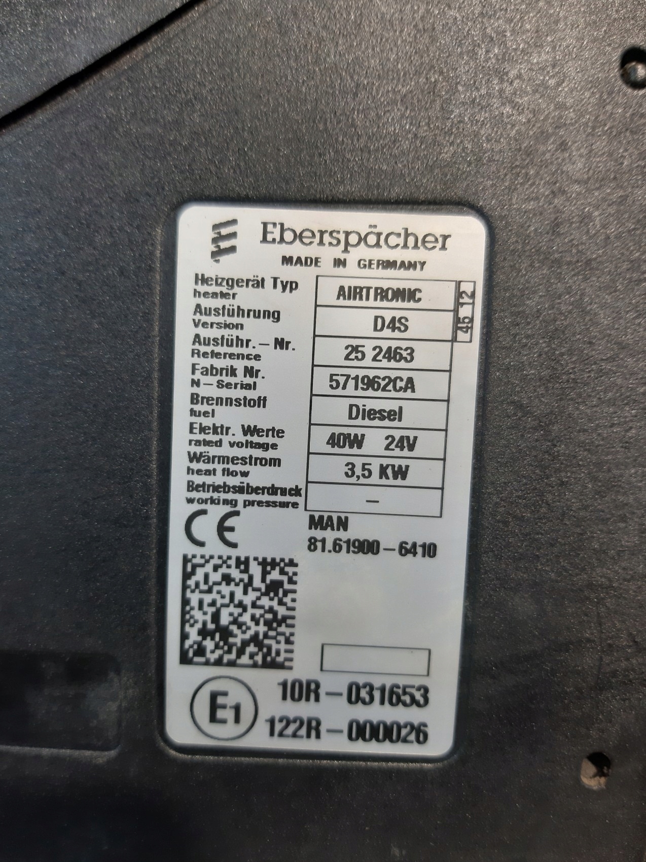 WEBASTO Webasto MAN AIRTRONIC D4S 40W 24V EBERSPACHER