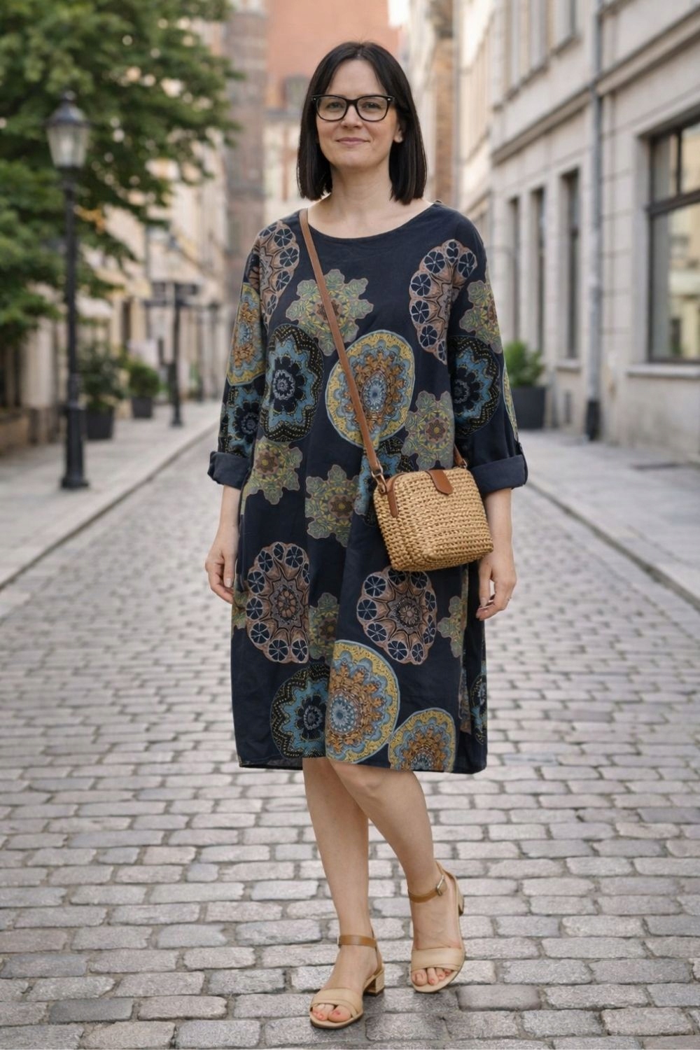 Sukienka damska grant boho oversize mandala sztruksowa Uni