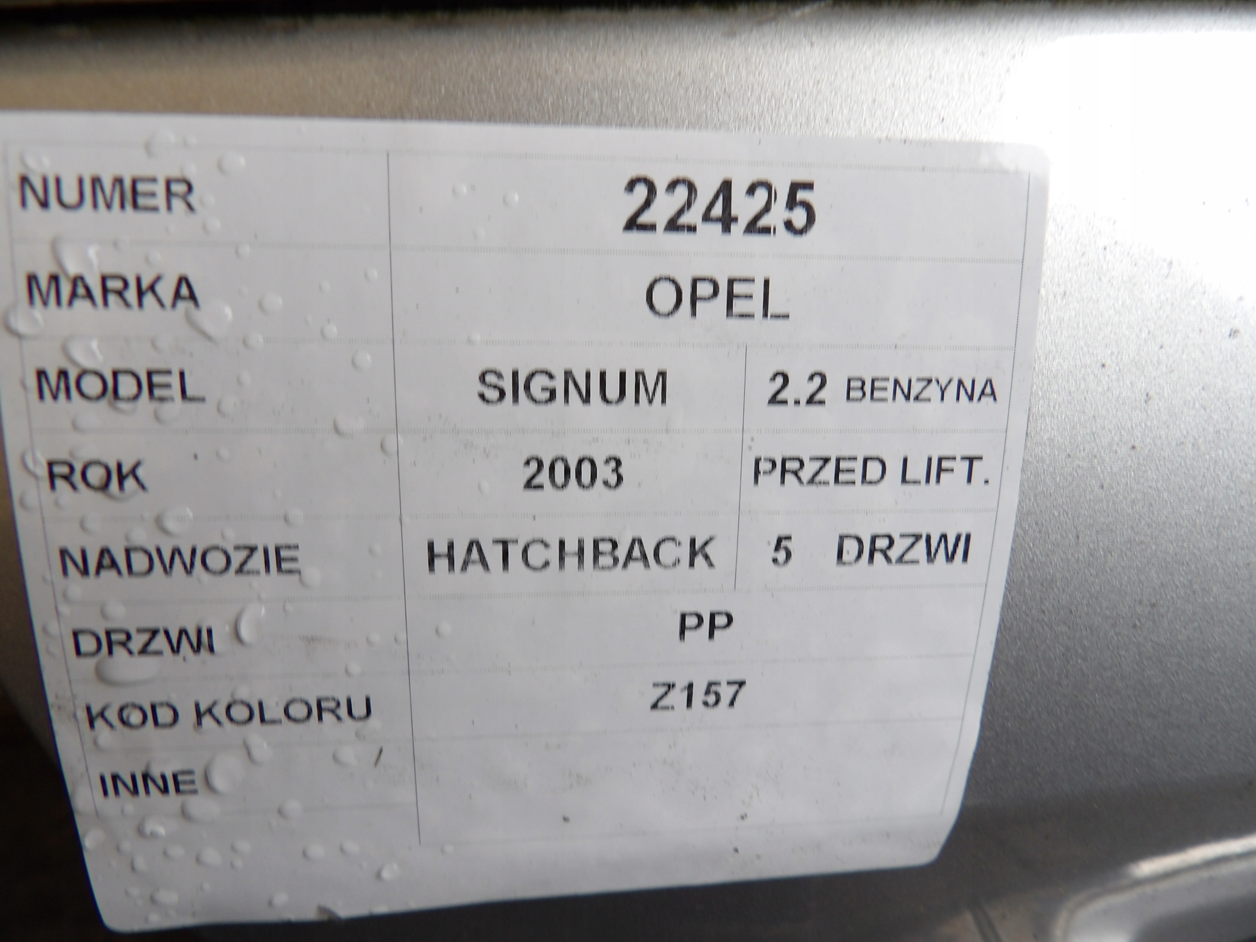 Opel Signum door front right lak. Z157 HB 5D