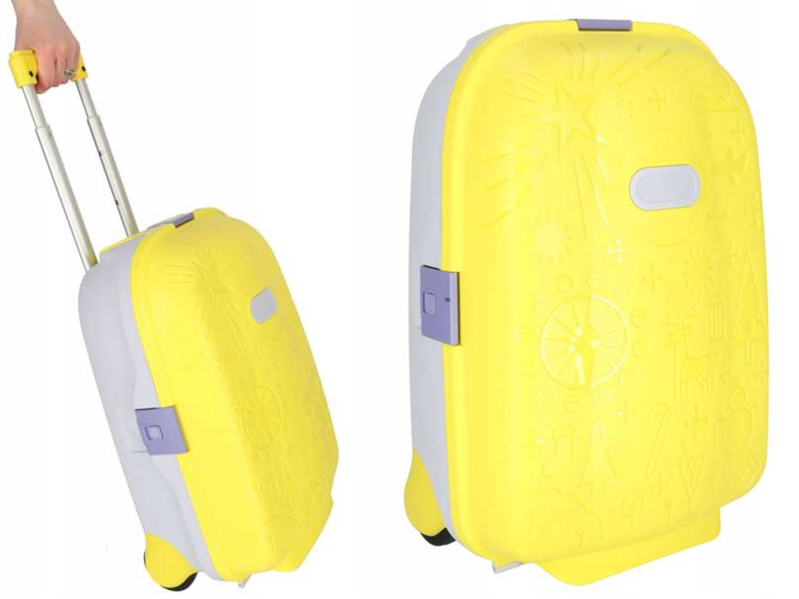 Żółta Walizka Podróżna Dla Dzieci Na Kółkach Bagaż Podręczny Rączka Twarda