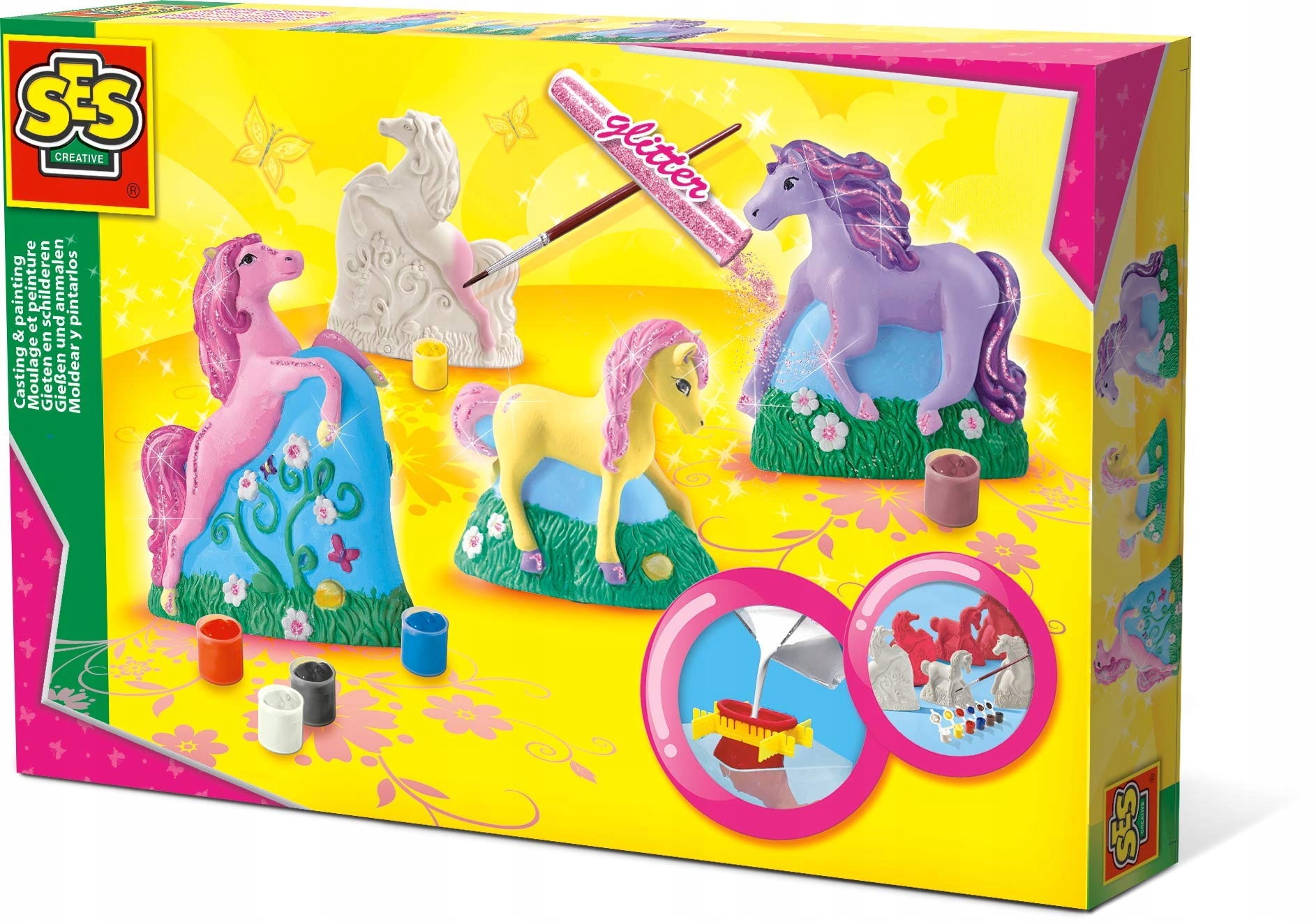 SES Odlewy gipsowe Koniki 3D z farbami + brokat