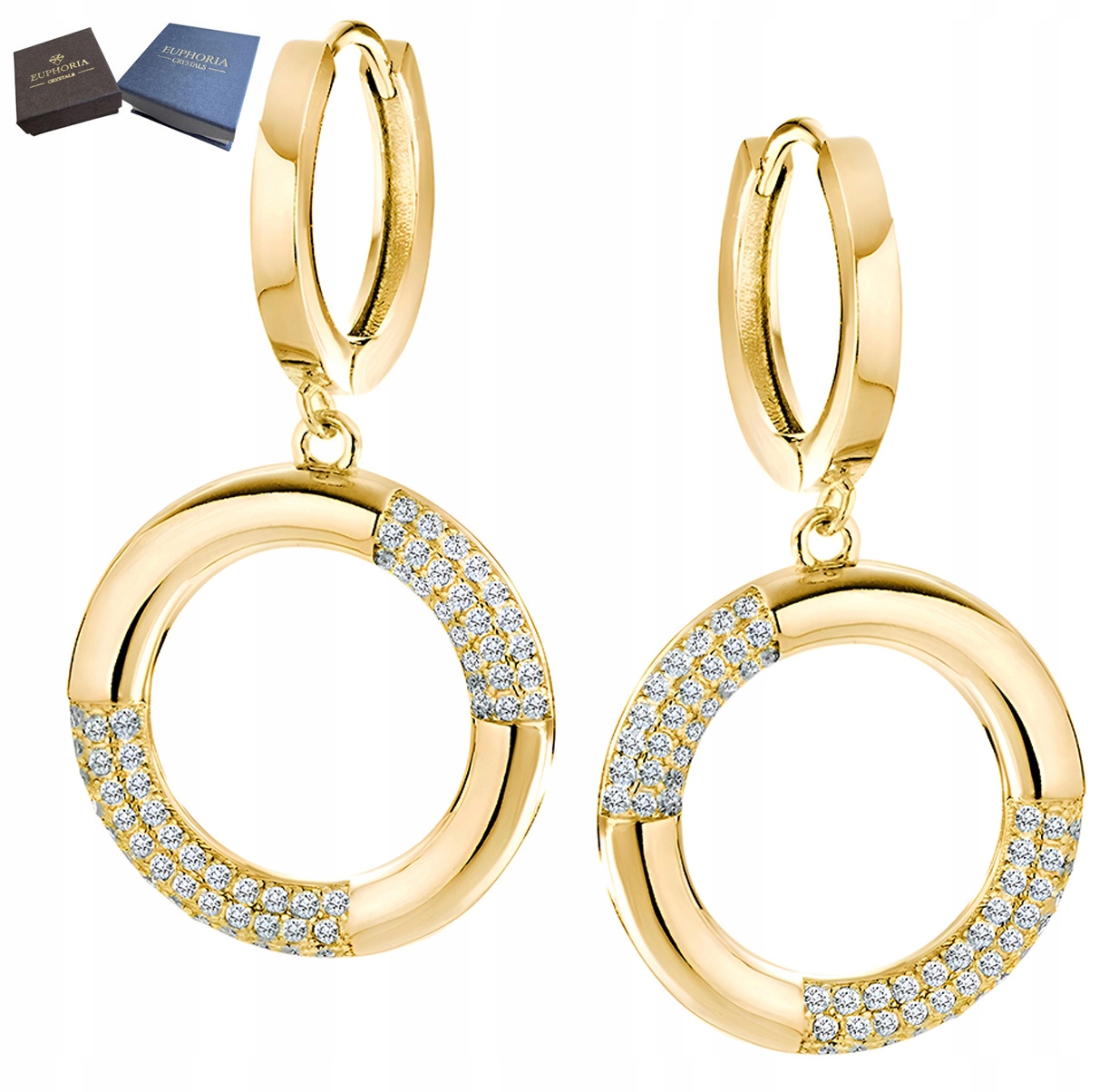 Náušnice Závěsné Stříbro 925 Zlatá Kola Dárek pro manželku se Zirkony