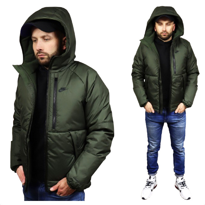 Nike Zimová s kapucí pánská zateplená teplá bunda Khaki pro každodenní nošení