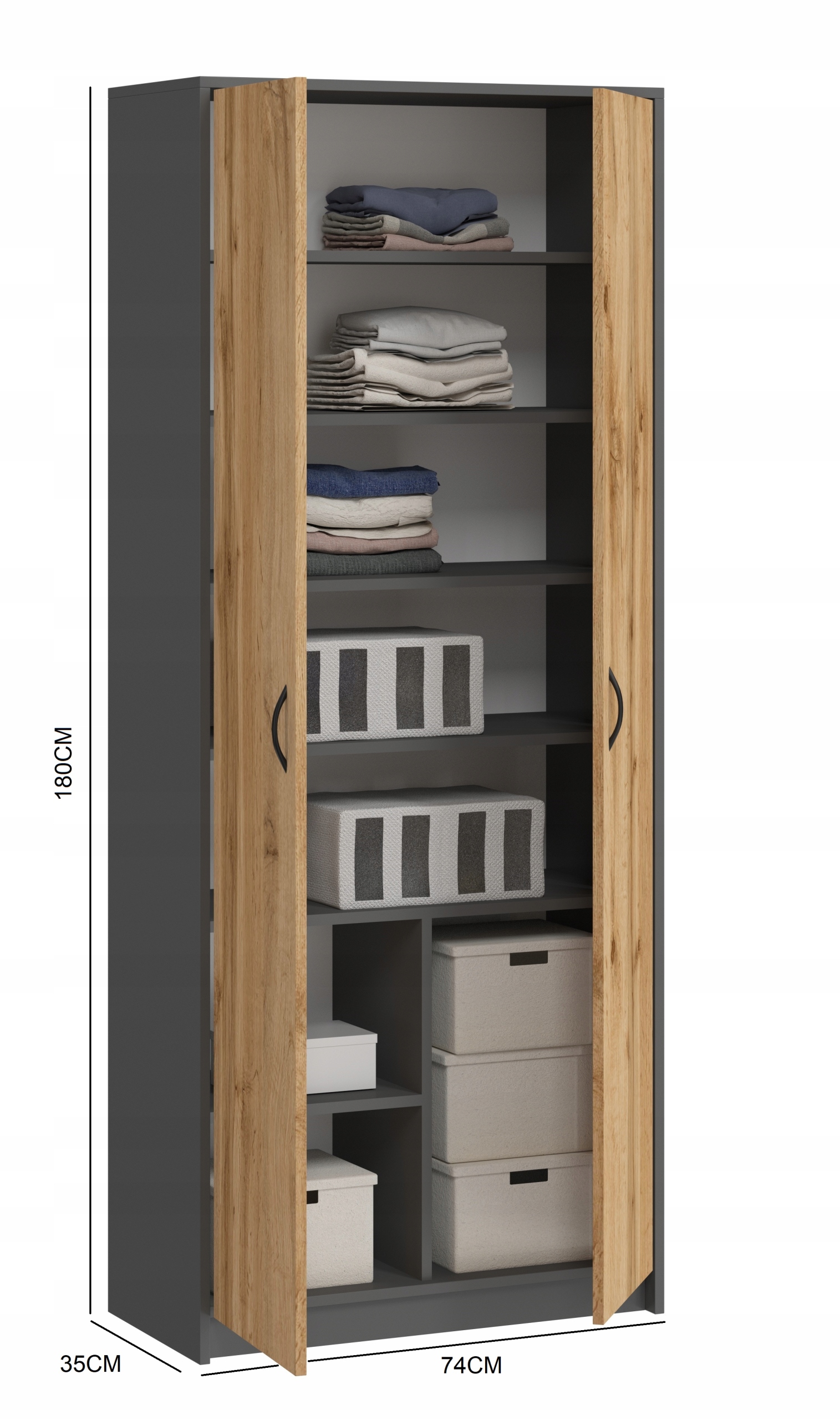 SZAFA REGAŁ PÓŁKI LOREN GRAFIT, DĄB WOTAN Kolekcja Sara