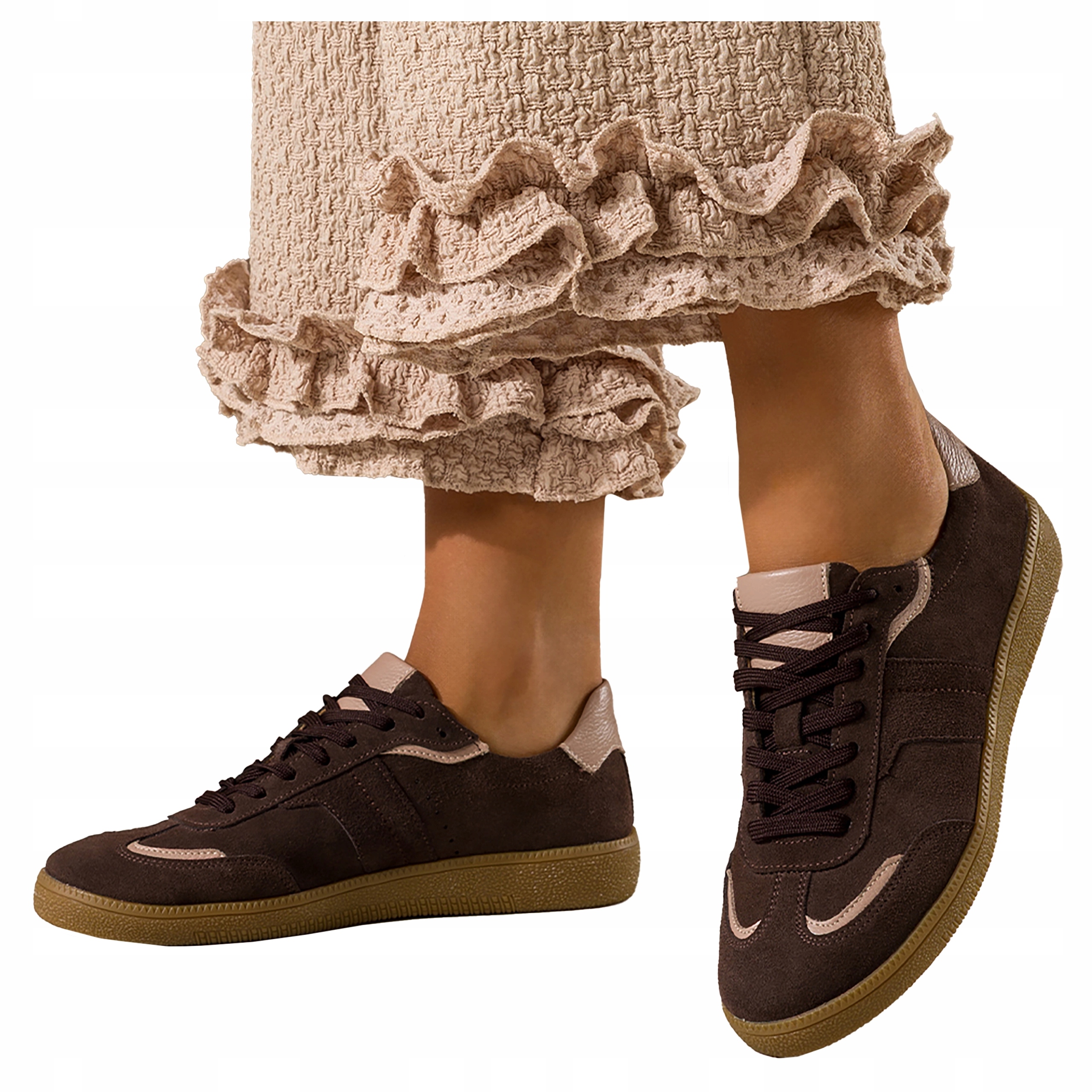 Sportovní obuv Dámská Kožená Hnědá Šněrovací Tenisky Pohodlné r 41