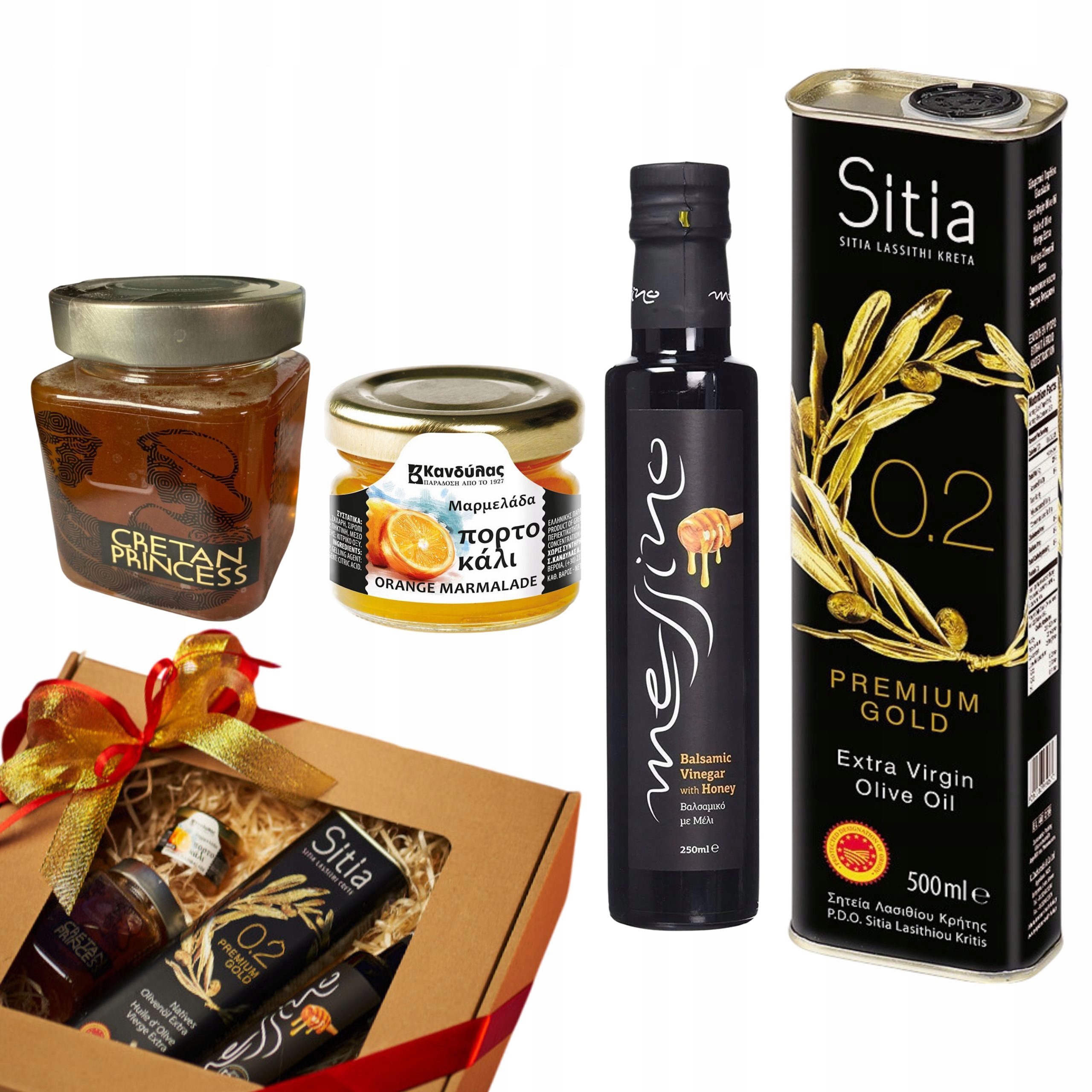 Levně Dárková Sada Olivový Olej, Ocet, Med, Džem pro babičku a dědečka