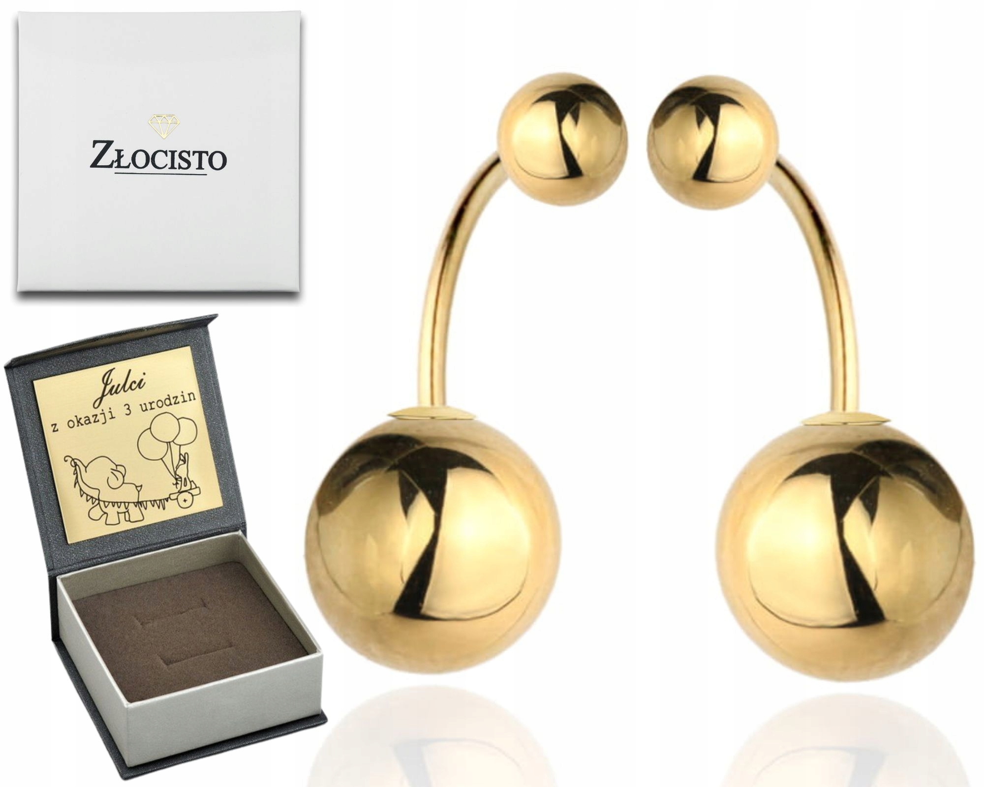 Zlaté Náušnice Dioro, Hladká A Diamantová Kulička, Ideální Dárek Gravírování