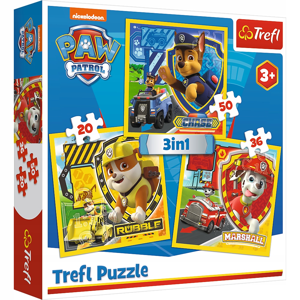 PUZZLE 3 W 1 PSI PATROL MARSHALL RUBBLE I CHASE Kolekcja Psi Patrol