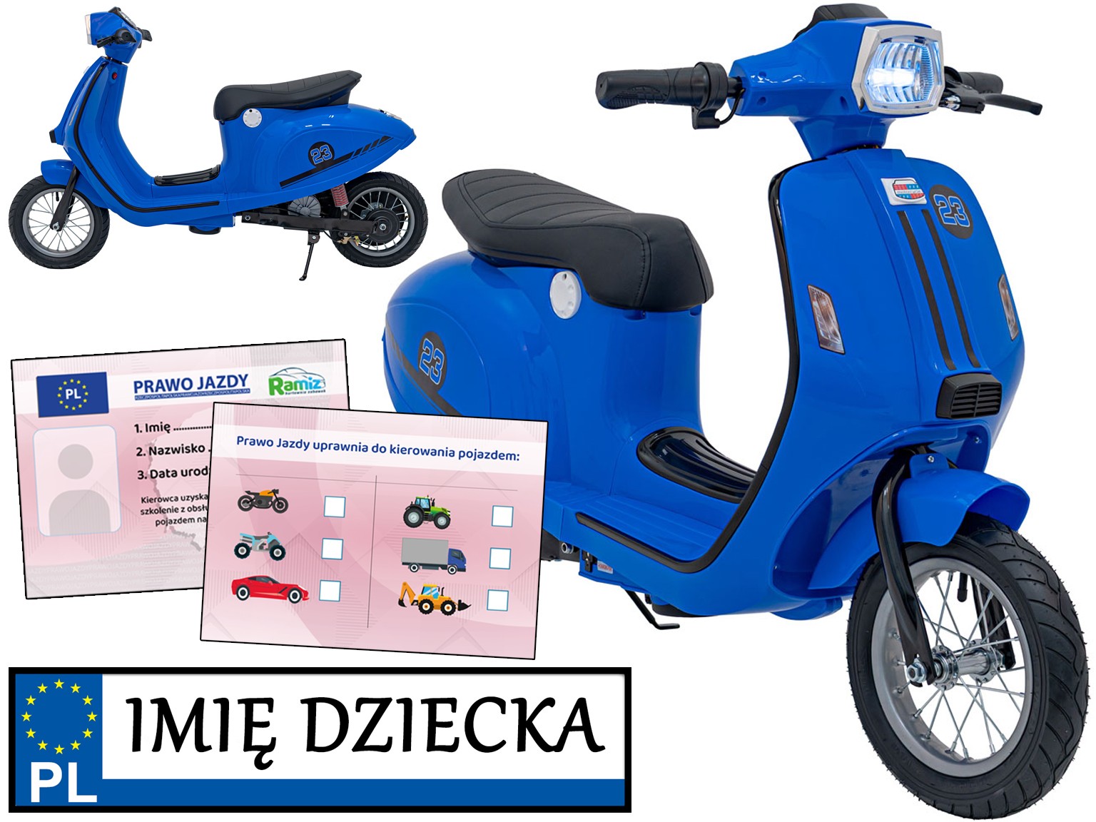 motor elektryczny na akumulator Retro 23 Skuter prawo jazdy Imię