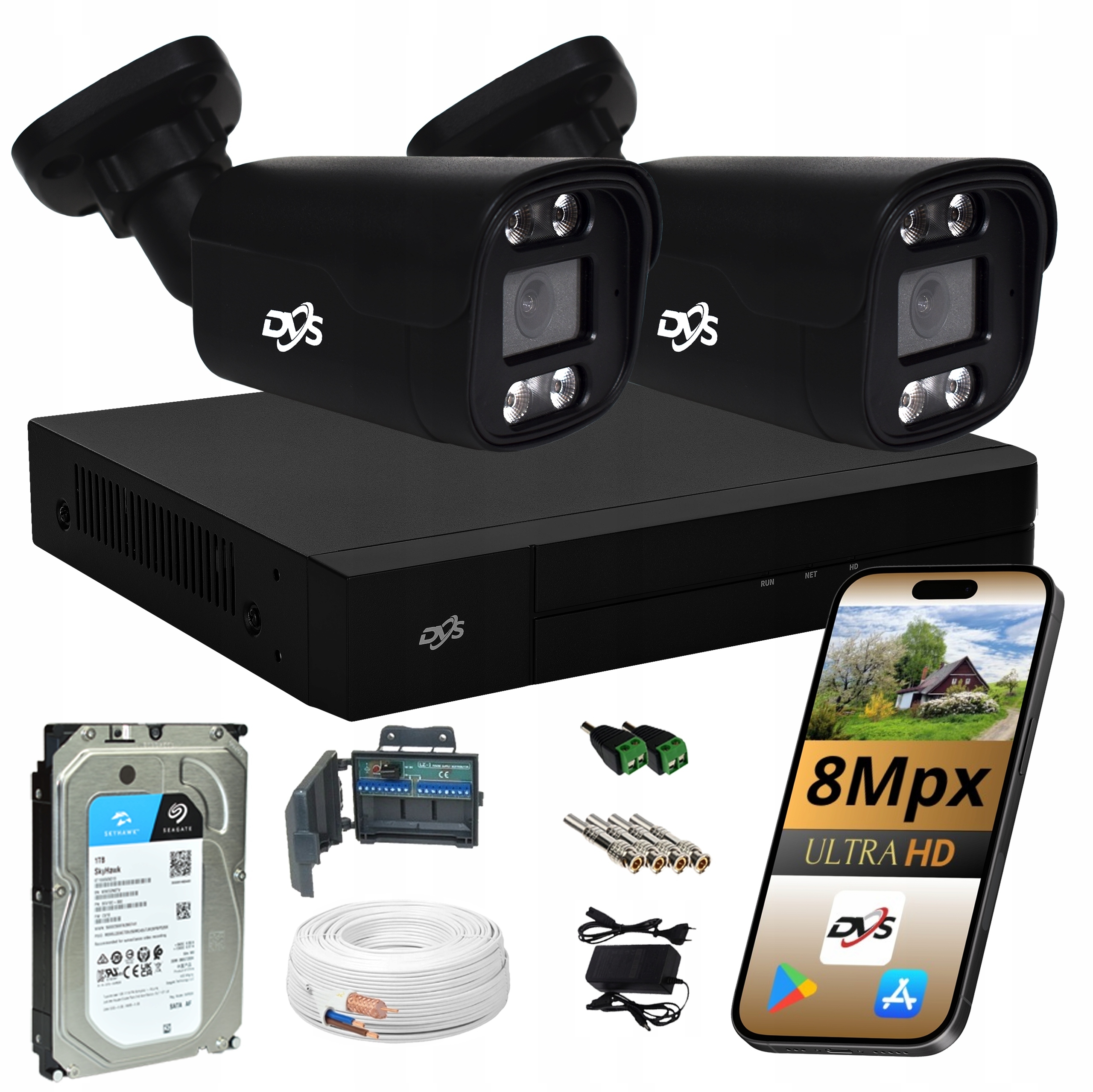 Sada 2 Kamer Pro Monitorování Analogové Venkovní Černé Kamery Dual 8Mpx