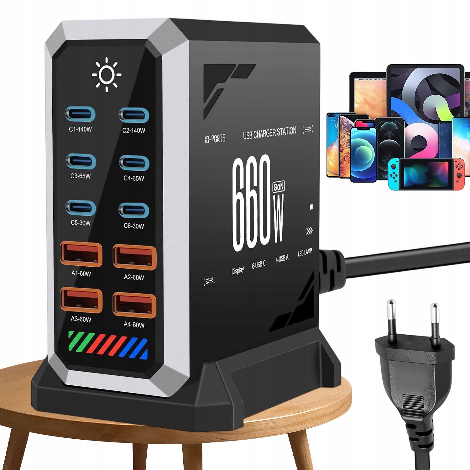 Szybka Ładowarka Do Telefonu Laptopa Usb Pd Qc Sieciowa Zasilacz Gan 660W