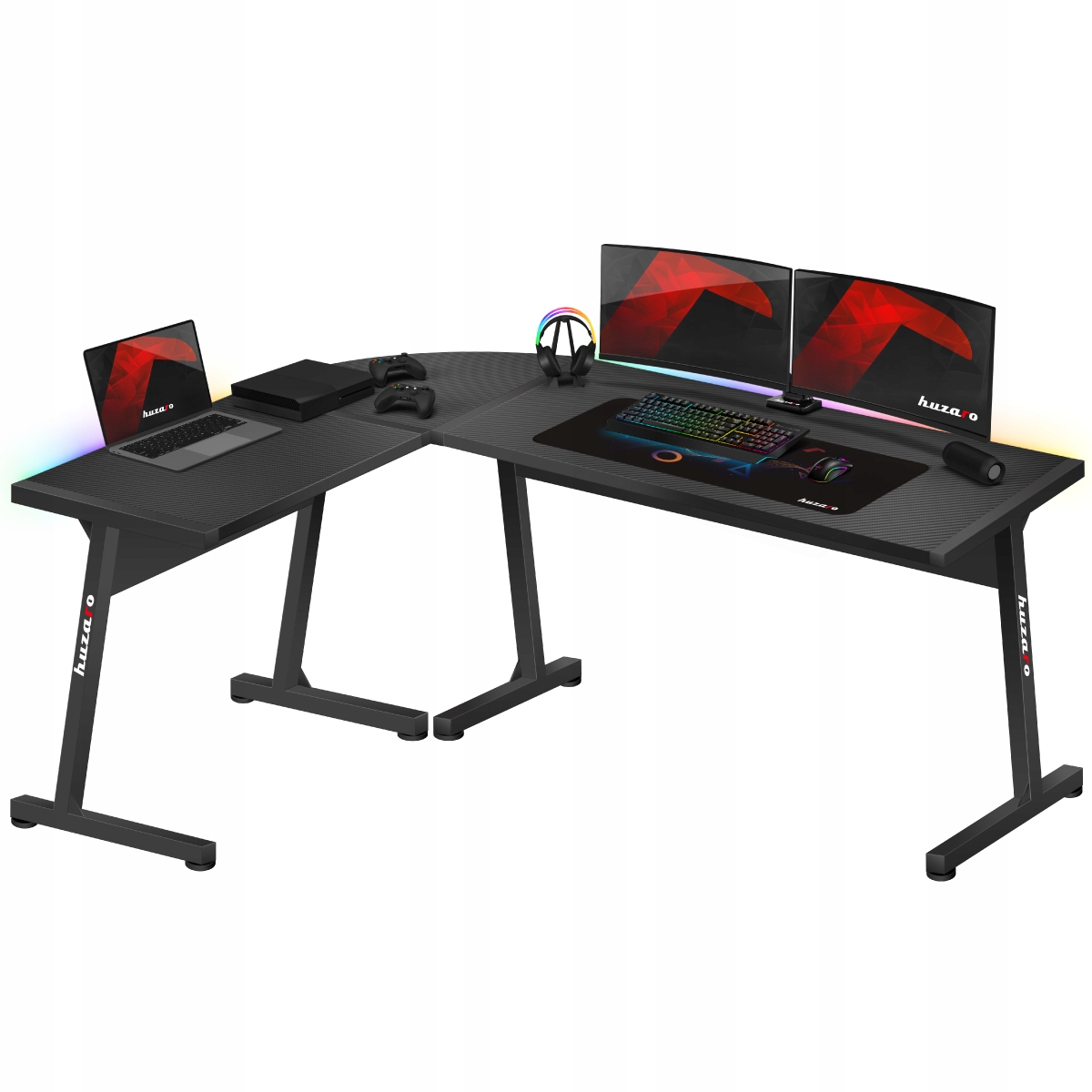 Biurko gamingowe narożne HUZARO czarne komputerowe RGB LED Bluetooth Liczba szuflad 0