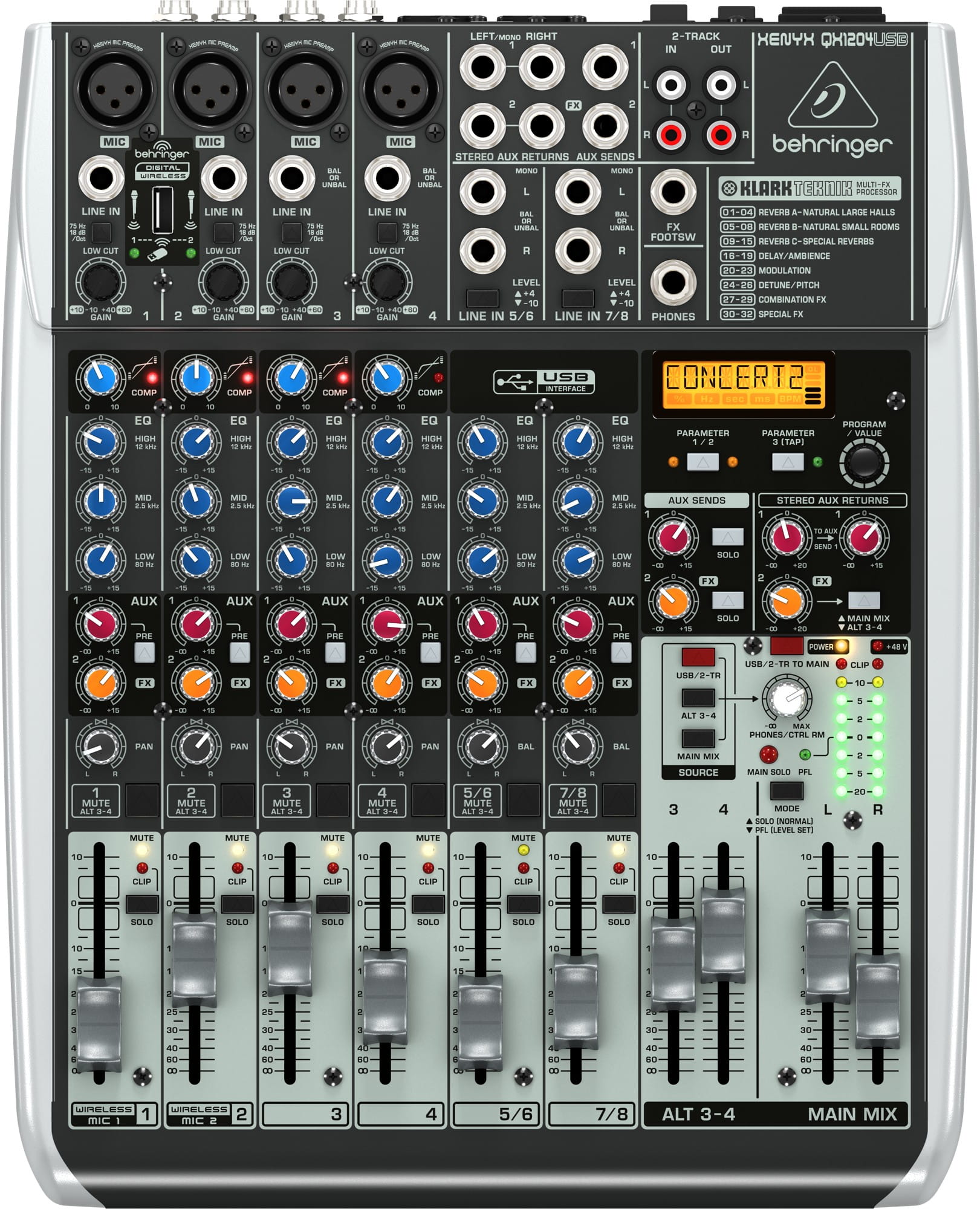Behringer Xenyx QX1204USB 12 kanálový mixážní pult Efekty Usb audio rozhraní