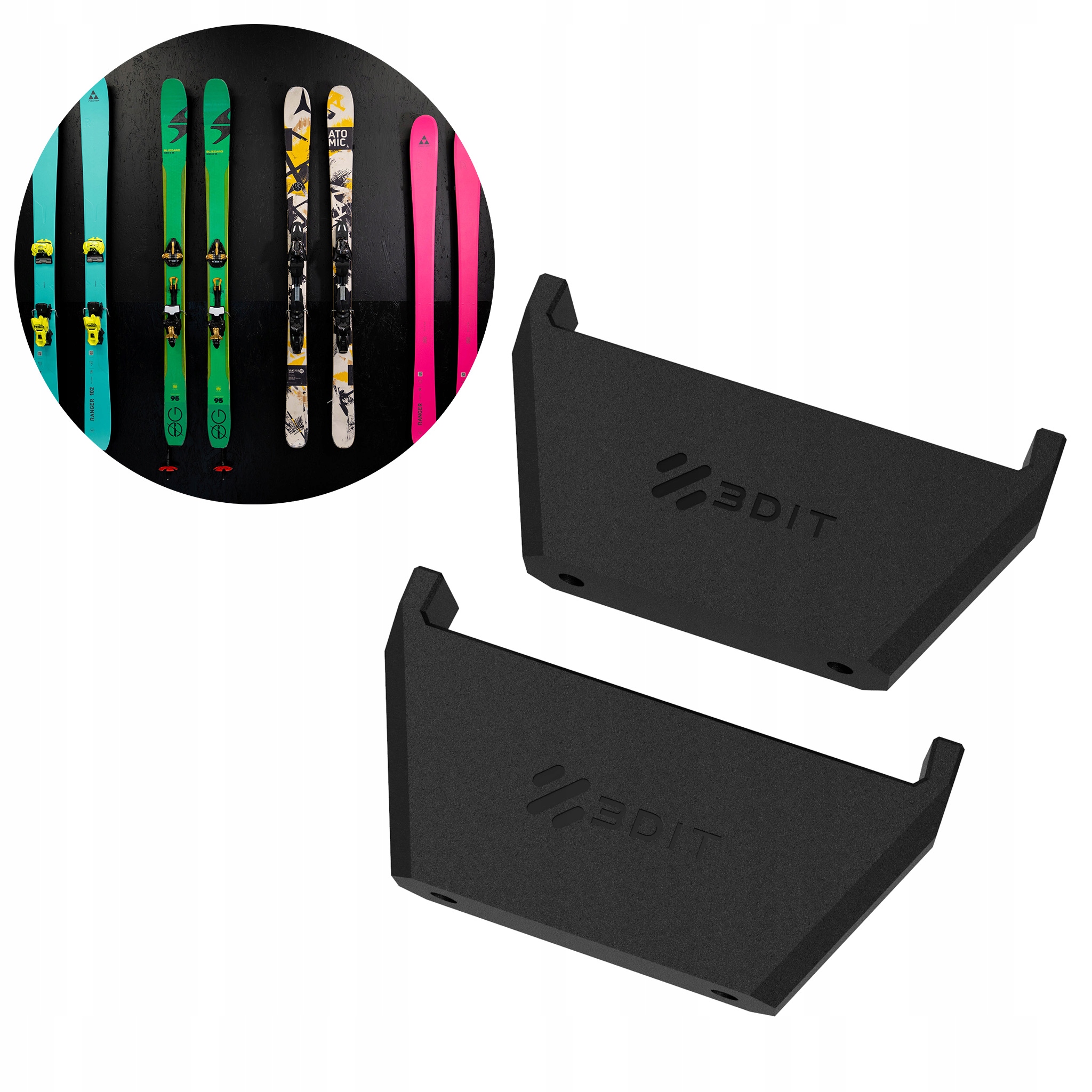 Nástěnný věšák na lyže a hole typu Powder, minimalistický stojan