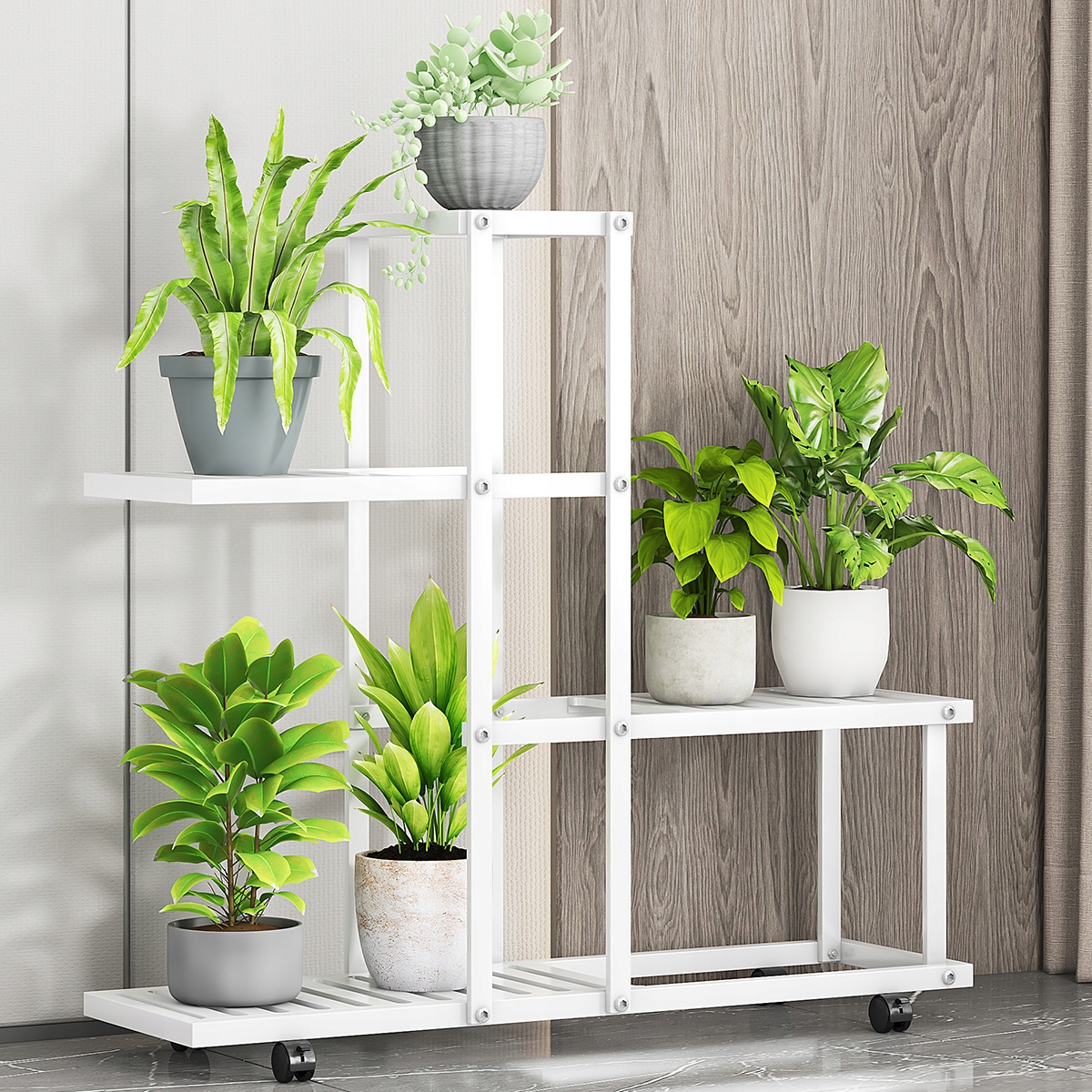 Stojan na květiny s kolečky, výstavní stojan, 62*26*60,5 cm, bílý